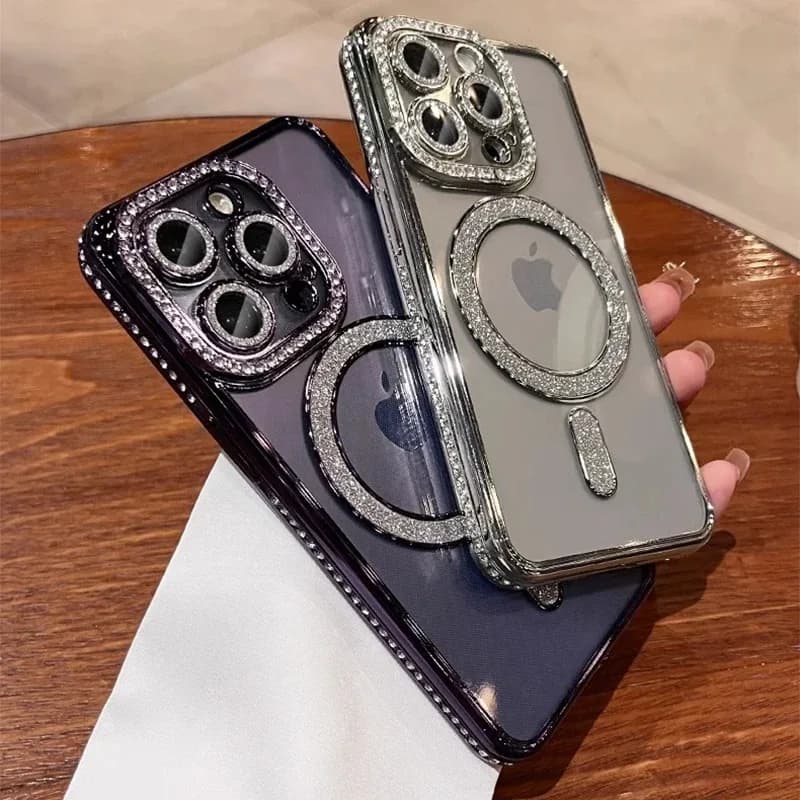 Nouvelle coque transparente à paillettes et diamants pour iPhone 16 15 14 13 17 12 18 Pro Max Plus, compatible avec la charge sans fil magnétique, coque de protection. – photo 4