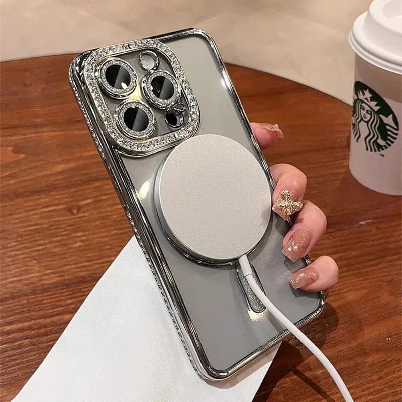 Nouvelle coque transparente à paillettes et diamants pour iPhone 16 15 14 13 17 12 18 Pro Max Plus, compatible avec la charge sans fil magnétique, coque de protection. – photo 5