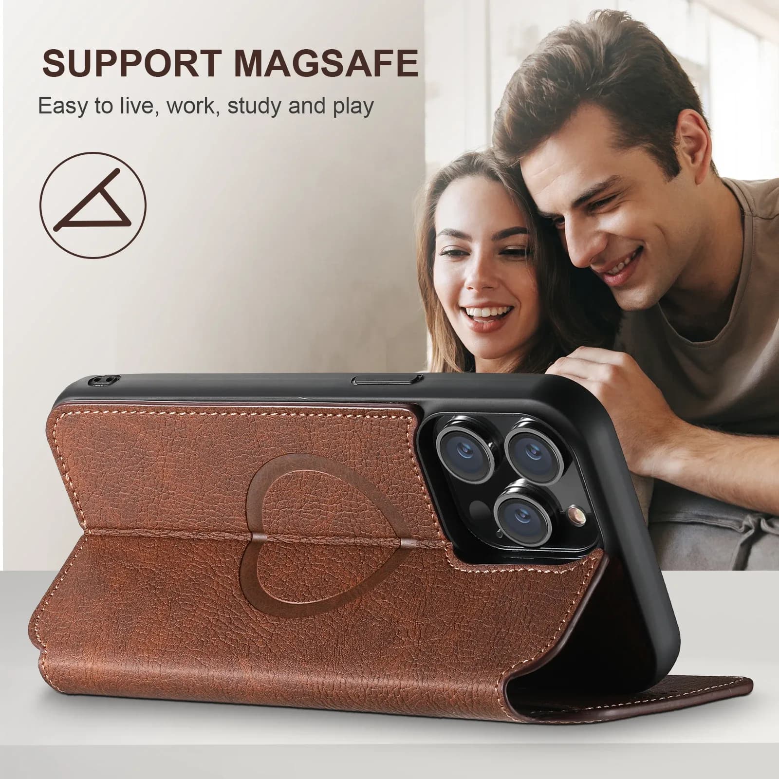 Étui de téléphone en cuir compatible avec la recharge sans fil SUTENI pour iPhone 13 14 15 16 Plus 17 18 Pro Max, avec couverture rabattable et porte-cartes. – photo 5