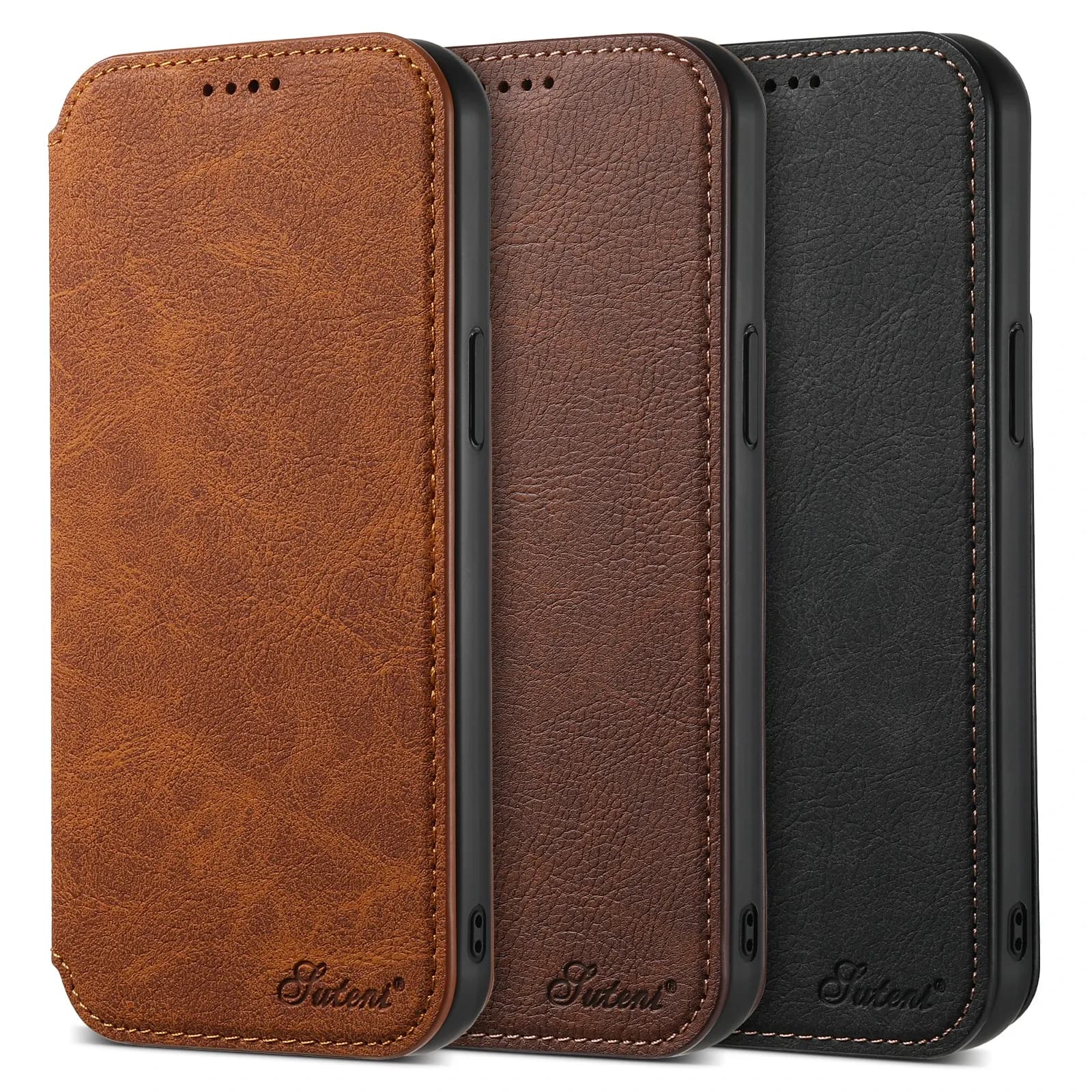 Étui de téléphone en cuir compatible avec la recharge sans fil SUTENI pour iPhone 13 14 15 16 Plus 17 18 Pro Max, avec couverture rabattable et porte-cartes. – photo 3