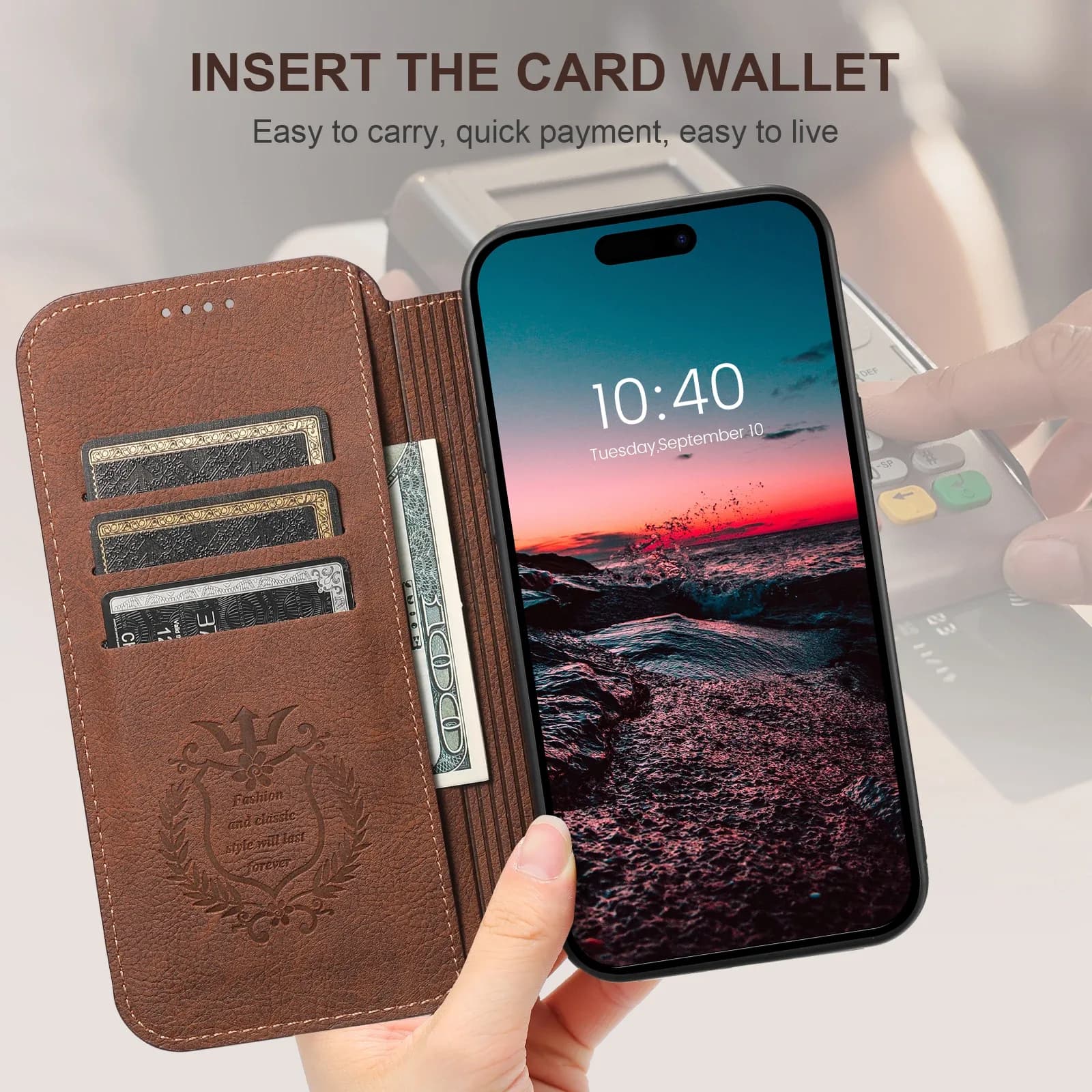 Étui de téléphone en cuir compatible avec la recharge sans fil SUTENI pour iPhone 13 14 15 16 Plus 17 18 Pro Max, avec couverture rabattable et porte-cartes. – photo 4