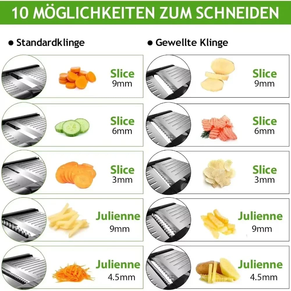 Mandoline réglable 10-en-1 pour trancher les légumes, avec lames professionnelles pour la julienne, en acier inoxydable, idéale pour les pommes de terre, les carottes, les oignons, les fruits et les légumes, de couleur noire. – photo 3