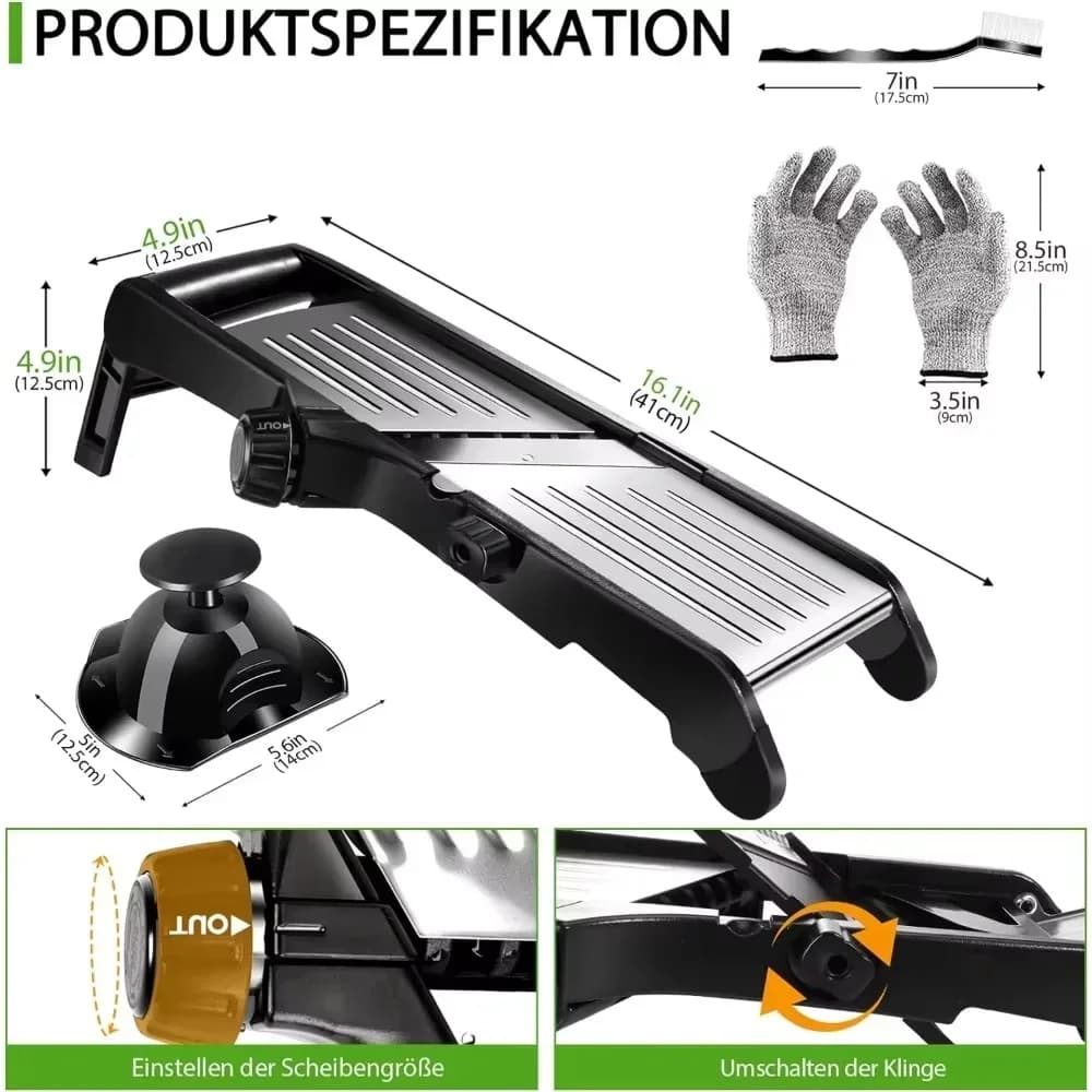 Mandoline réglable 10-en-1 pour trancher les légumes, avec lames professionnelles pour la julienne, en acier inoxydable, idéale pour les pommes de terre, les carottes, les oignons, les fruits et les légumes, de couleur noire. – photo 4