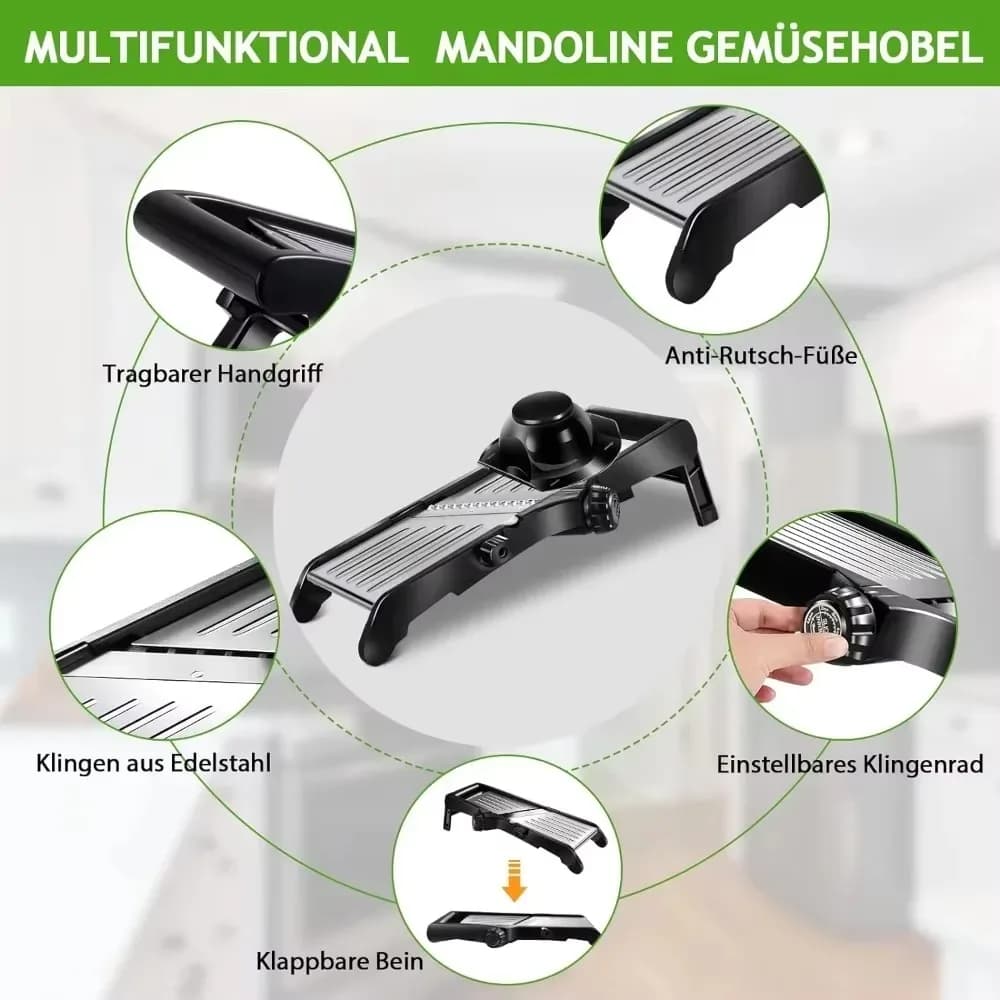 Mandoline réglable 10-en-1 pour trancher les légumes, avec lames professionnelles pour la julienne, en acier inoxydable, idéale pour les pommes de terre, les carottes, les oignons, les fruits et les légumes, de couleur noire. – photo 6