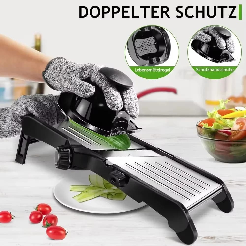 Mandoline réglable 10-en-1 pour trancher les légumes, avec lames professionnelles pour la julienne, en acier inoxydable, idéale pour les pommes de terre, les carottes, les oignons, les fruits et les légumes, de couleur noire. – photo 2