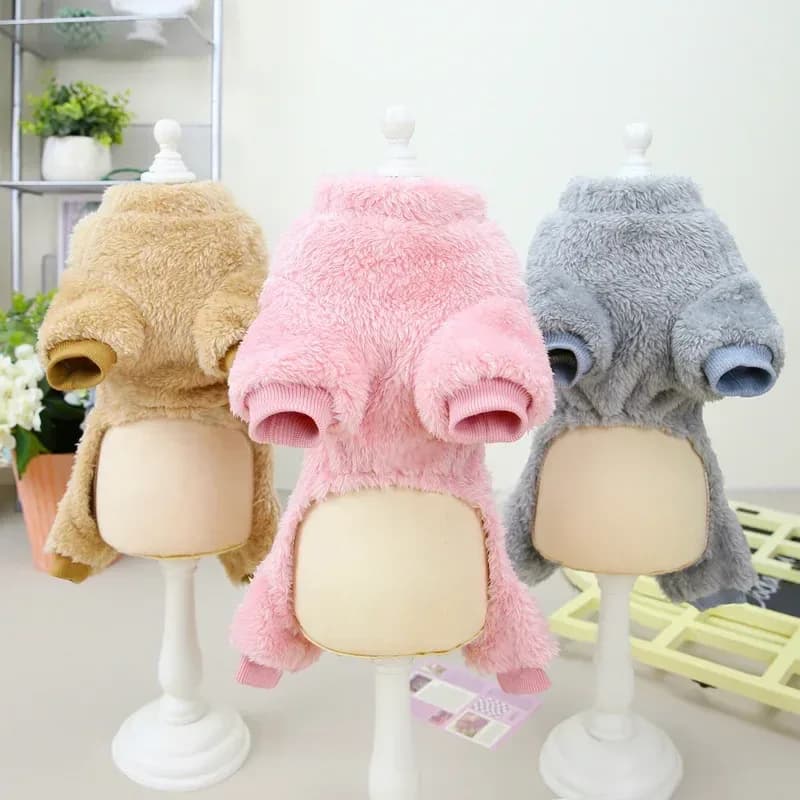 Combinaison d'hiver pour chiens, vêtements chauds pour animaux de compagnie à quatre pattes, combinaison en duvet pour petits chiens, costume en flanelle doux pour chihuahua, pug – photo 4