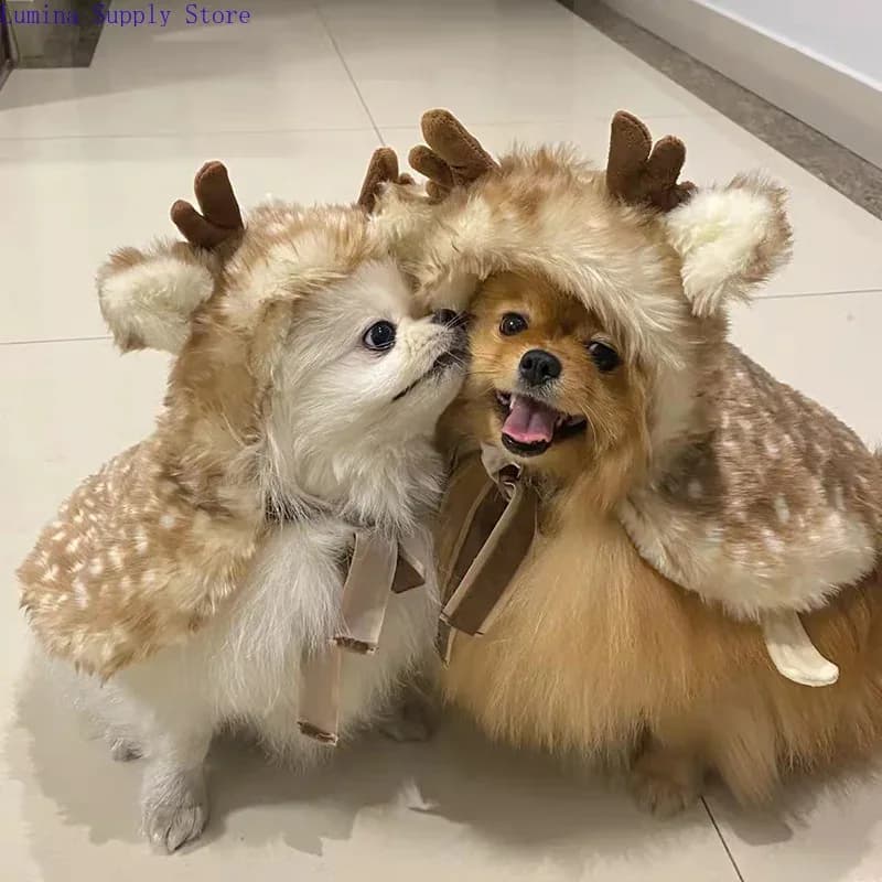 Costume de Noël pour animaux de compagnie, chien ou chat, cape de renne, costumes pour petits chiens, vêtements mignons pour chats – photo 2