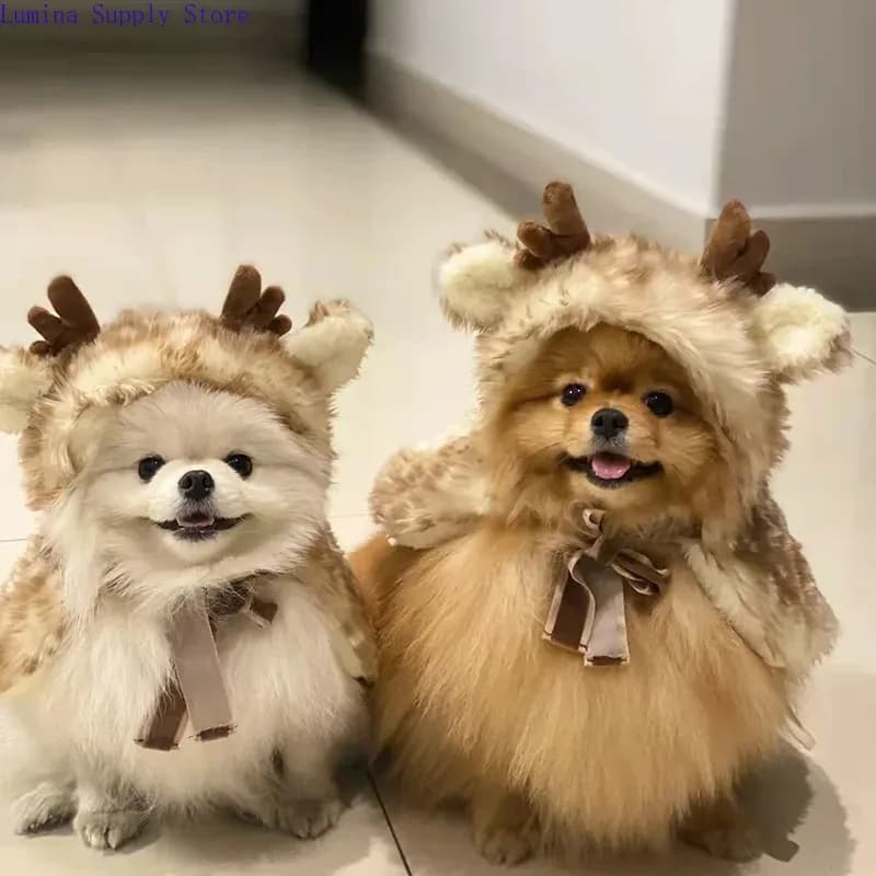 Costume de Noël pour animaux de compagnie, chien ou chat, cape de renne, costumes pour petits chiens, vêtements mignons pour chats