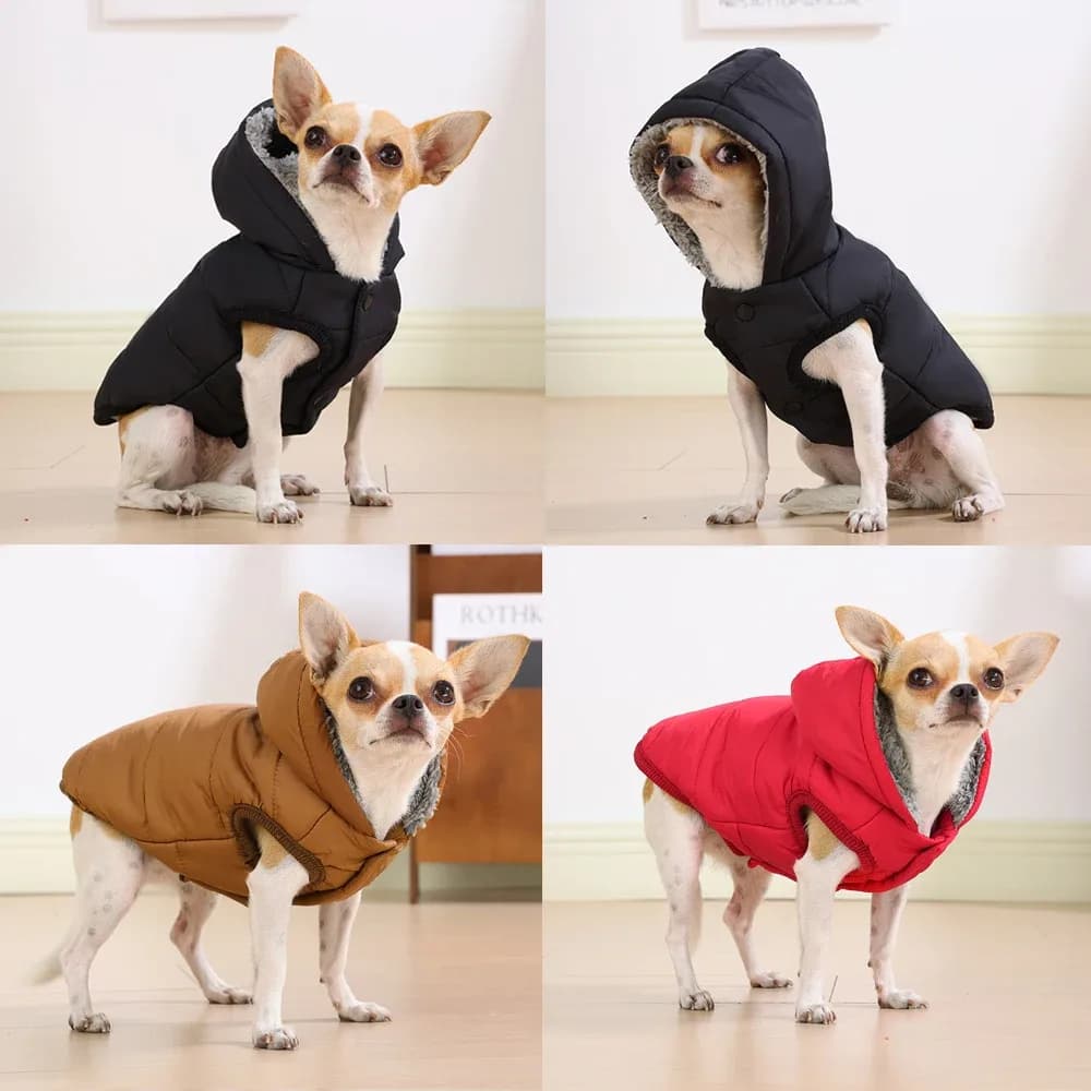 Veste épaisse à capuche pour chiot, pour petits et moyens chiens, chats, manteau d'hiver imperméable pour chien, vêtements en polaire douce, Chihuahua, carlin, tenues pour animaux de compagnie – photo 5