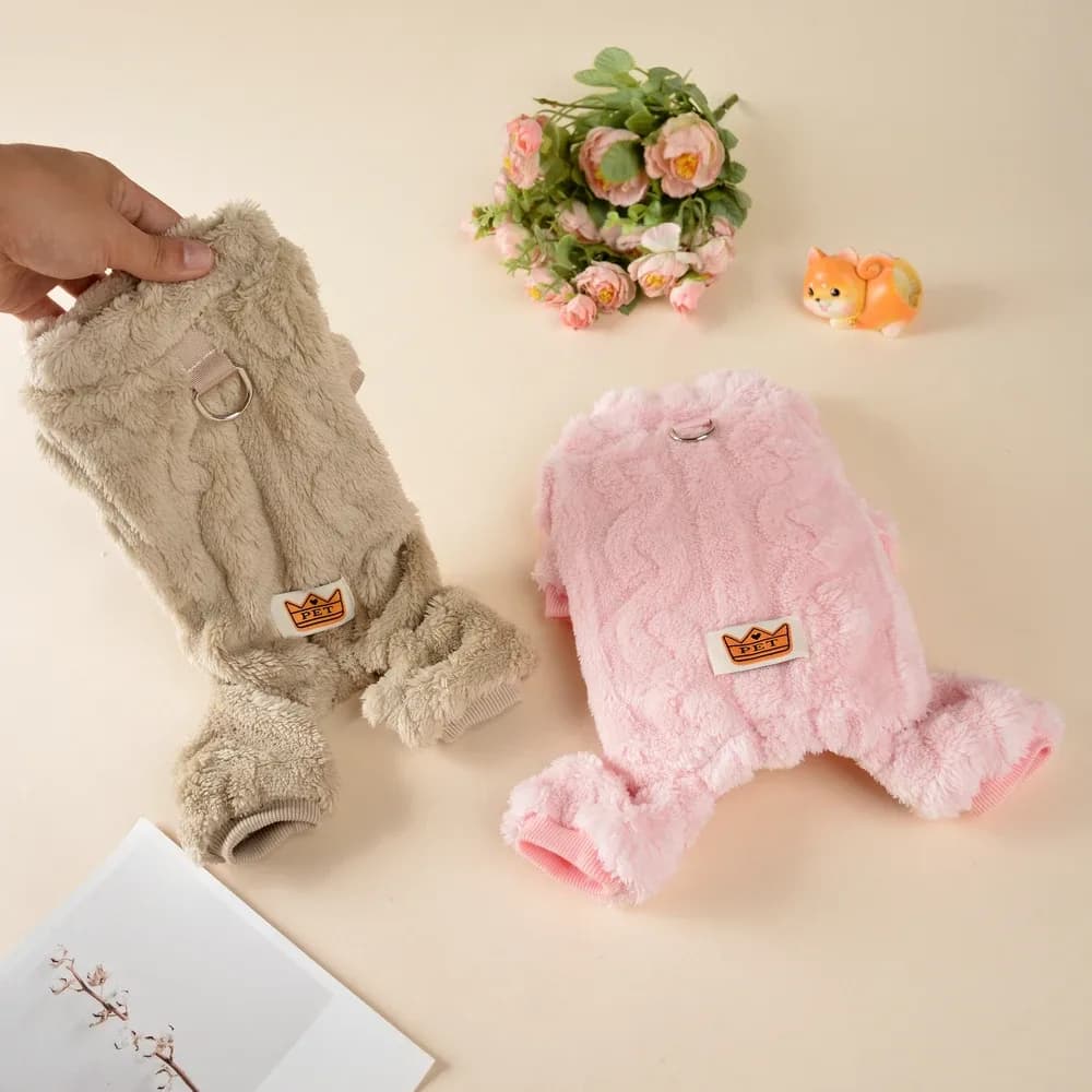 Vêtements doux pour chiens, combinaison chaude d'hiver pour chiots, avec anneau en D, pull en flanelle polaire pour animaux de compagnie, pour petits et moyens chiens, manteau carlin Yorkshire – photo 2