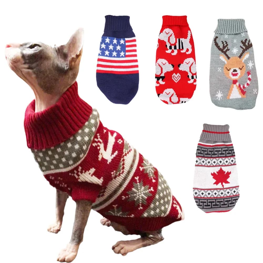 Populaire wapiti imprimé chat chiot pull automne hiver vêtements pour animaux de compagnie manteau pour petits chiens chats mignon chaud Sphynx vêtements chaton Costume