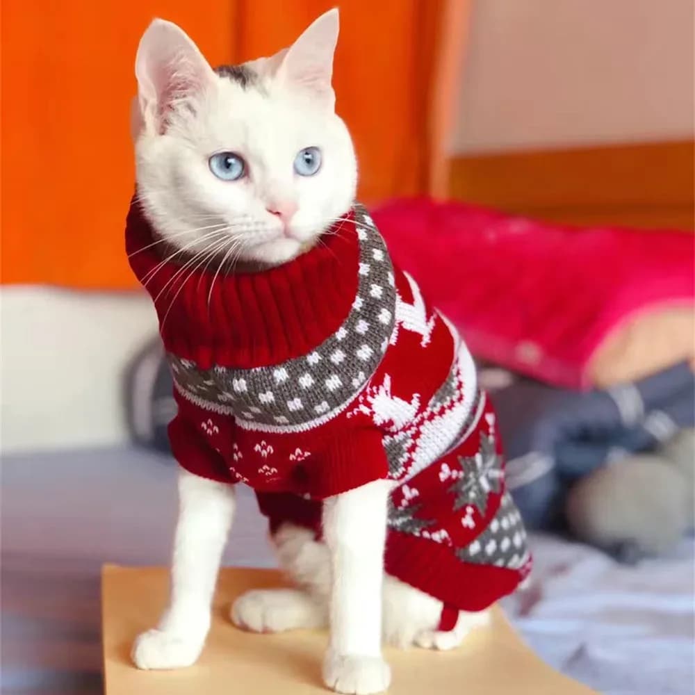 Populaire wapiti imprimé chat chiot pull automne hiver vêtements pour animaux de compagnie manteau pour petits chiens chats mignon chaud Sphynx vêtements chaton Costume – photo 5