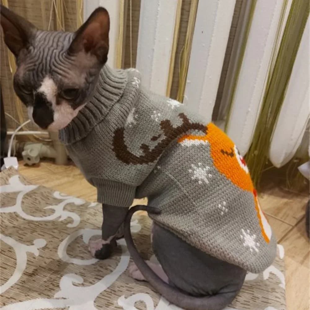 Populaire wapiti imprimé chat chiot pull automne hiver vêtements pour animaux de compagnie manteau pour petits chiens chats mignon chaud Sphynx vêtements chaton Costume – photo 4