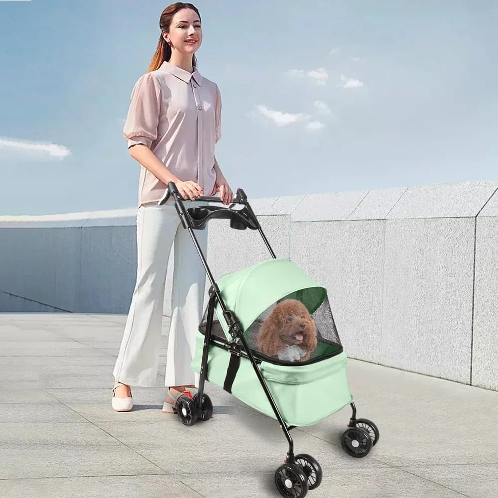 Poussette pliable 2-en-1 pour chien et chat avec panier amovible, poussette de voyage pour animaux de compagnie jusqu'à 10 kg, acier, 50 x 70 x 95 cm – photo 3