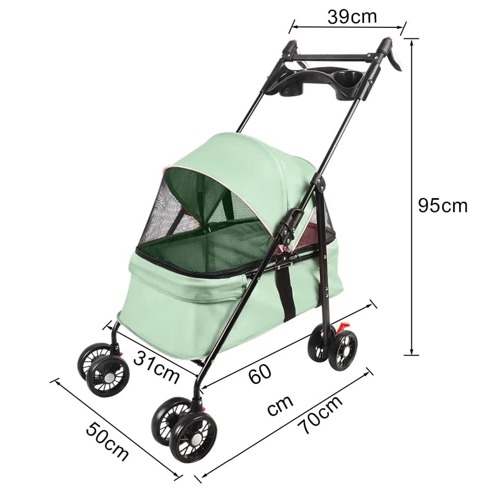 Poussette pliable 2-en-1 pour chien et chat avec panier amovible, poussette de voyage pour animaux de compagnie jusqu'à 10 kg, acier, 50 x 70 x 95 cm – photo 8