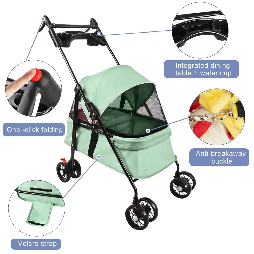 Poussette pliable 2-en-1 pour chien et chat avec panier amovible, poussette de voyage pour animaux de compagnie jusqu'à 10 kg, acier, 50 x 70 x 95 cm – photo 5