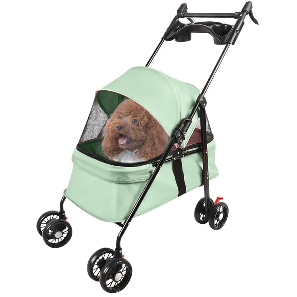 Poussette pliable 2-en-1 pour chien et chat avec panier amovible, poussette de voyage pour animaux de compagnie jusqu'à 10 kg, acier, 50 x 70 x 95 cm – photo 2