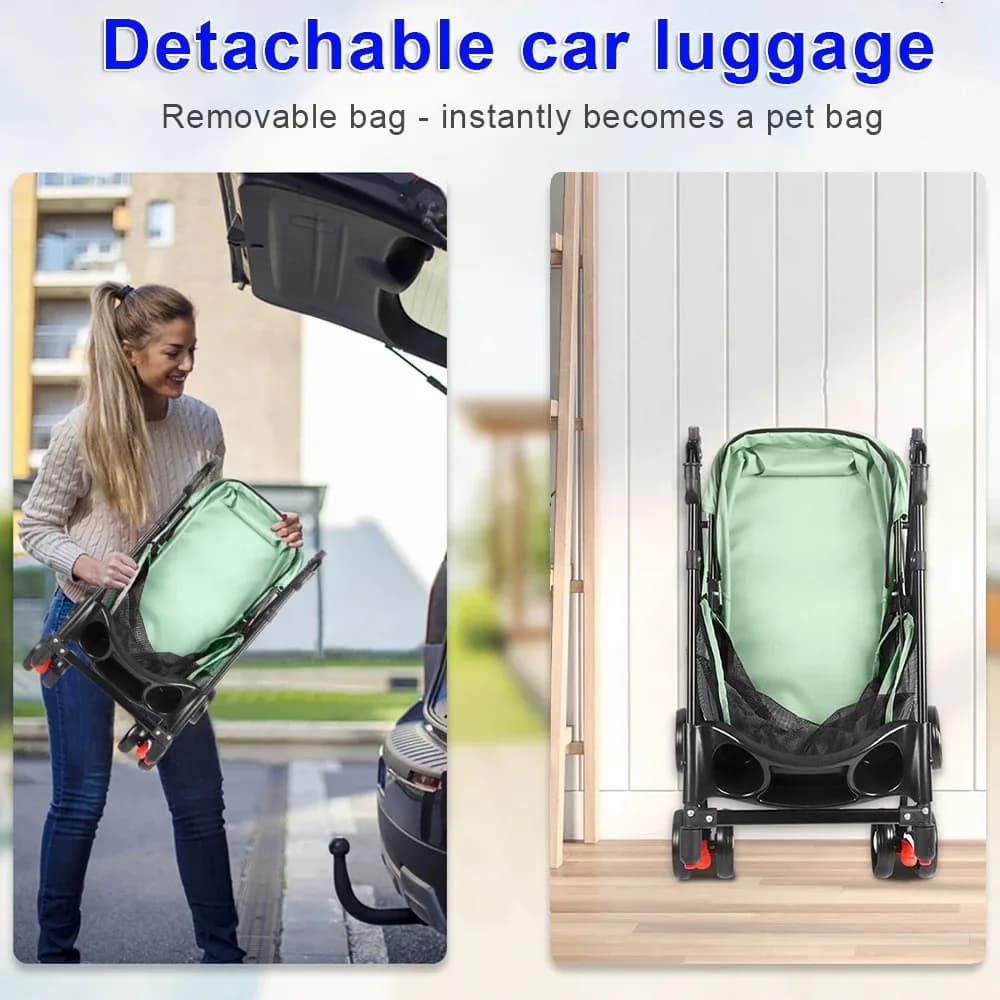 Poussette pliable 2-en-1 pour chien et chat avec panier amovible, poussette de voyage pour animaux de compagnie jusqu'à 10 kg, acier, 50 x 70 x 95 cm – photo 7