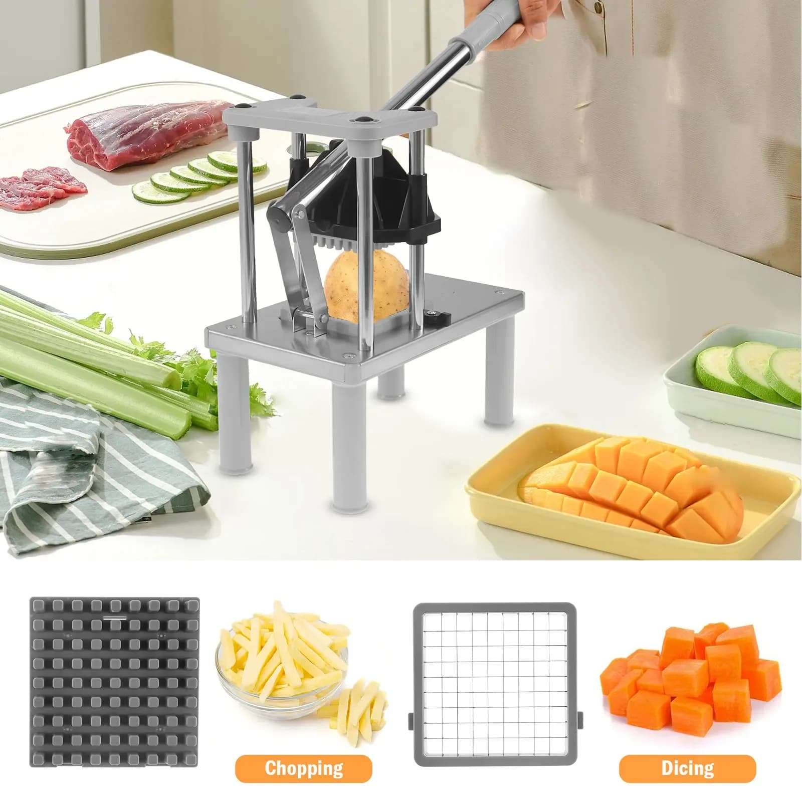 Coupe-frites en acier inoxydable, trancheur de pommes de terre, coupe alimentaire végétal, coupe-légumes manuel, fabricant de chips de pommes de terre – photo 6