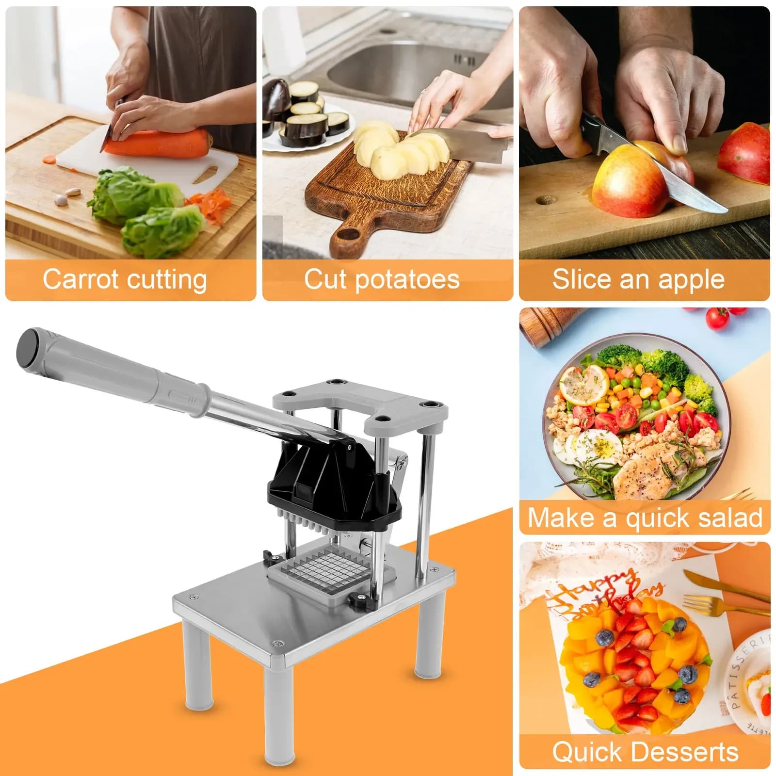 Coupe-frites en acier inoxydable, trancheur de pommes de terre, coupe alimentaire végétal, coupe-légumes manuel, fabricant de chips de pommes de terre – photo 5