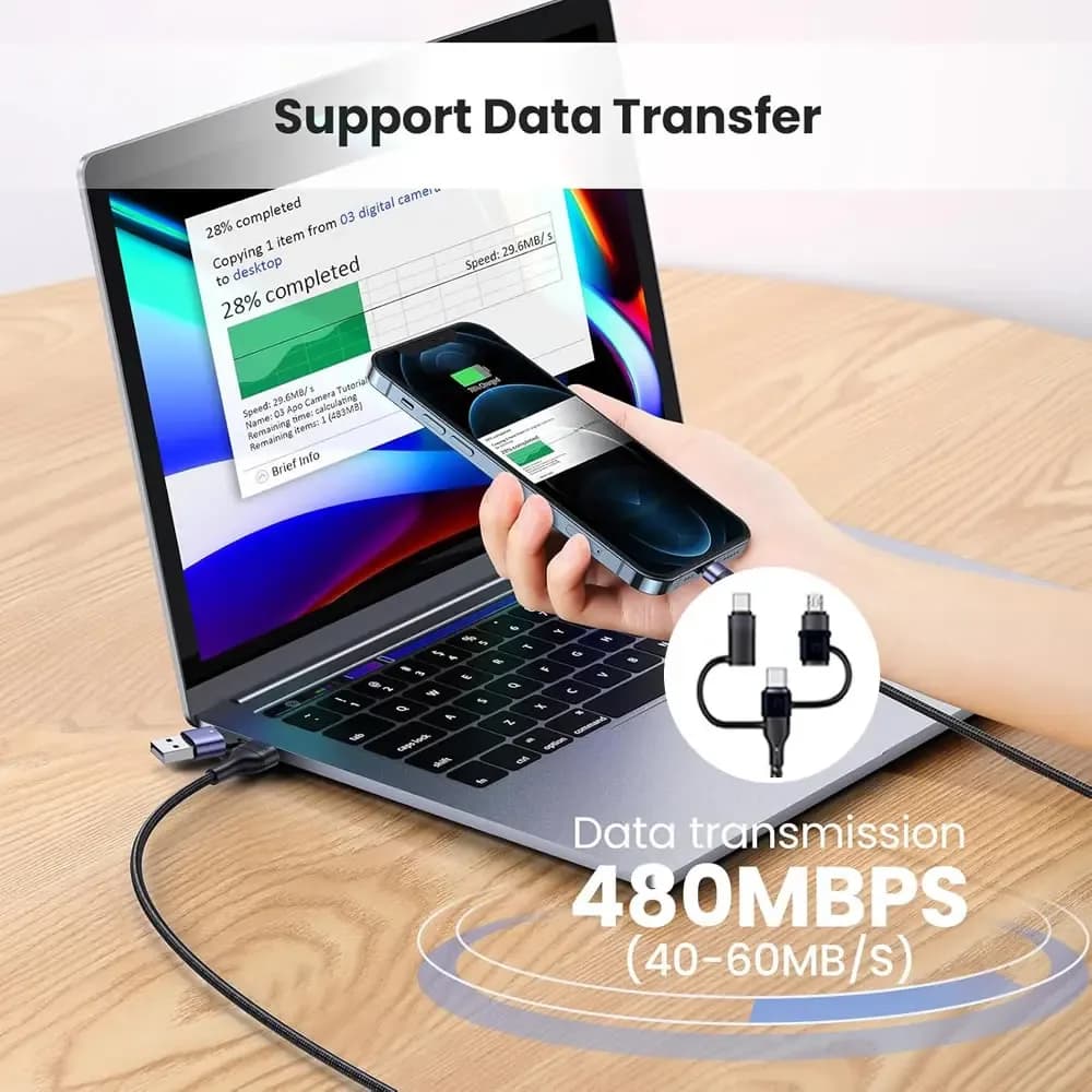 Câble de charge 5 en 1 PD 65 W, USB-C, nylon tressé – photo 4