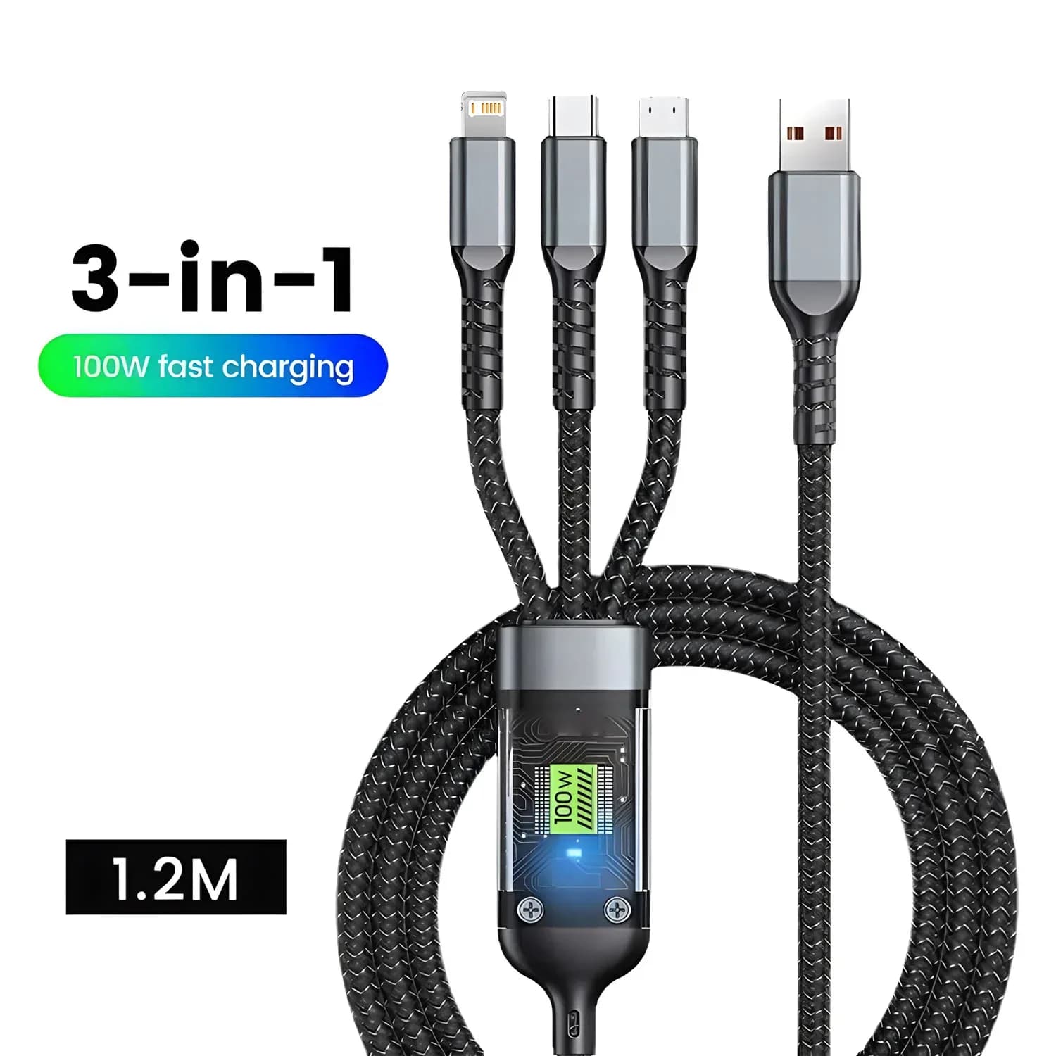 Câble de charge rapide 3 en 1 avec micro USB, 100W, pour transfert de données, chargeur de téléphone, pour iPhone, Samsung, Xiaomi, Huawei – photo 2