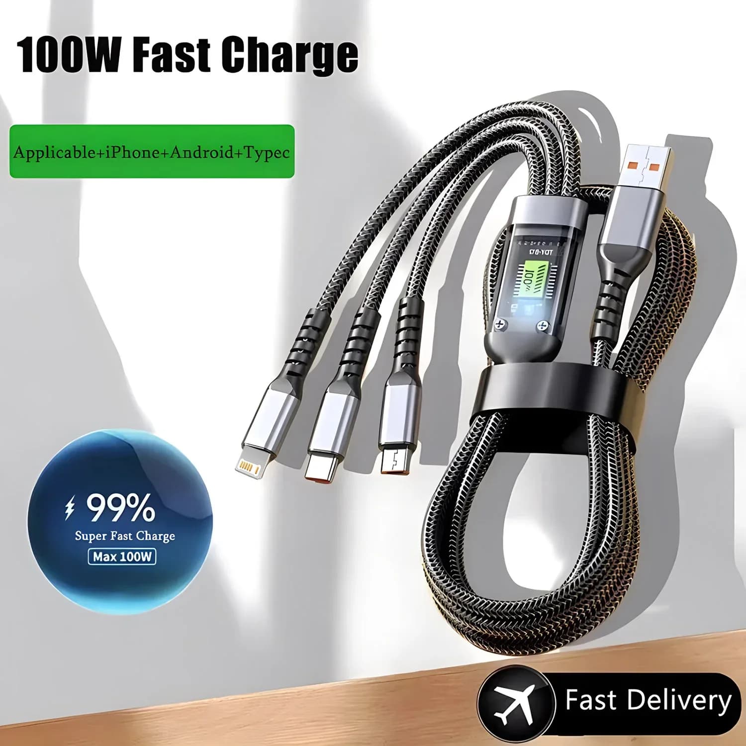 Câble de charge rapide 3 en 1 avec micro USB, 100W, pour transfert de données, chargeur de téléphone, pour iPhone, Samsung, Xiaomi, Huawei – photo 5