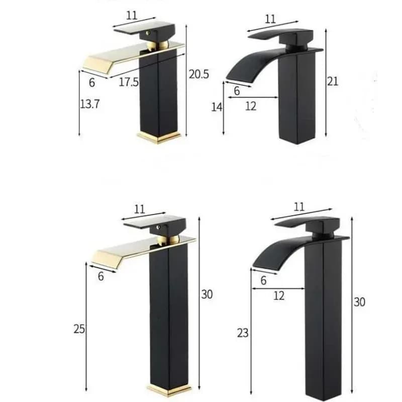 Robinet de lavabo Robinet cascade doré et noir Robinet de salle de bains en laiton Robinet de lavabo de salle de bains Robinet mitigeur Robinet d'évier chaud et froid – photo 3