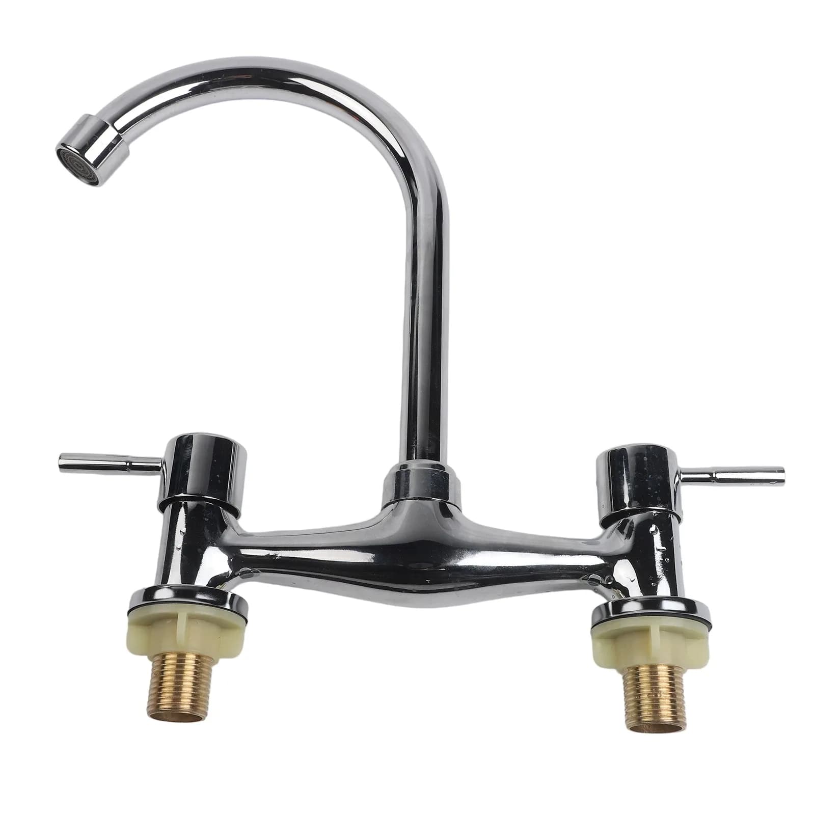 Robinet de cuisine moderne à double levier chromé, mitigeur chaud et froid, 2 trous, pour lavabo moderne – photo 3
