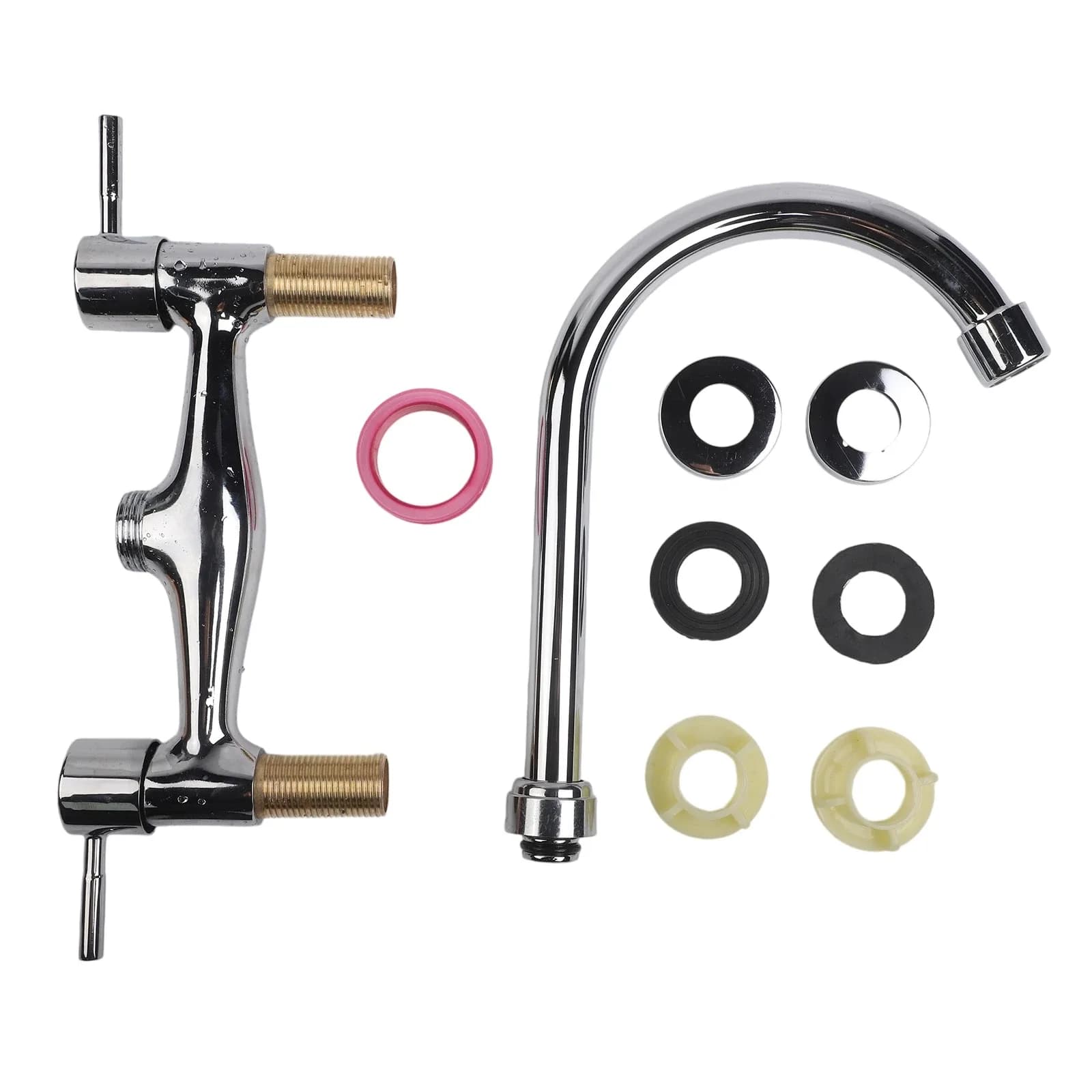 Robinet de cuisine moderne à double levier chromé, mitigeur chaud et froid, 2 trous, pour lavabo moderne – photo 5