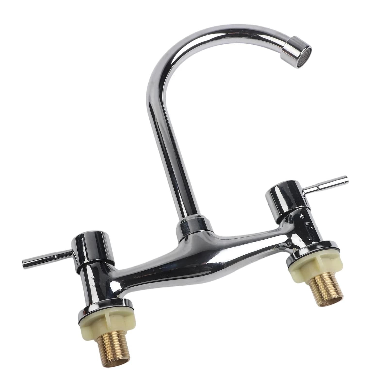 Robinet de cuisine moderne à double levier chromé, mitigeur chaud et froid, 2 trous, pour lavabo moderne – photo 4