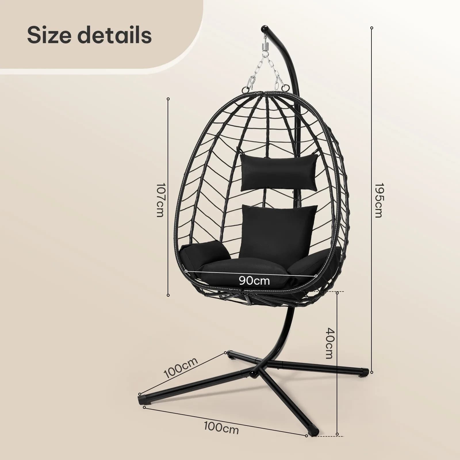 Fauteuil suspendu EUGAD, hamac balançoire avec support métallique, coussin de siège, appui-tête, capacité de charge 150 kg, pour jardin, balcon, terrasse, décoration – photo 6