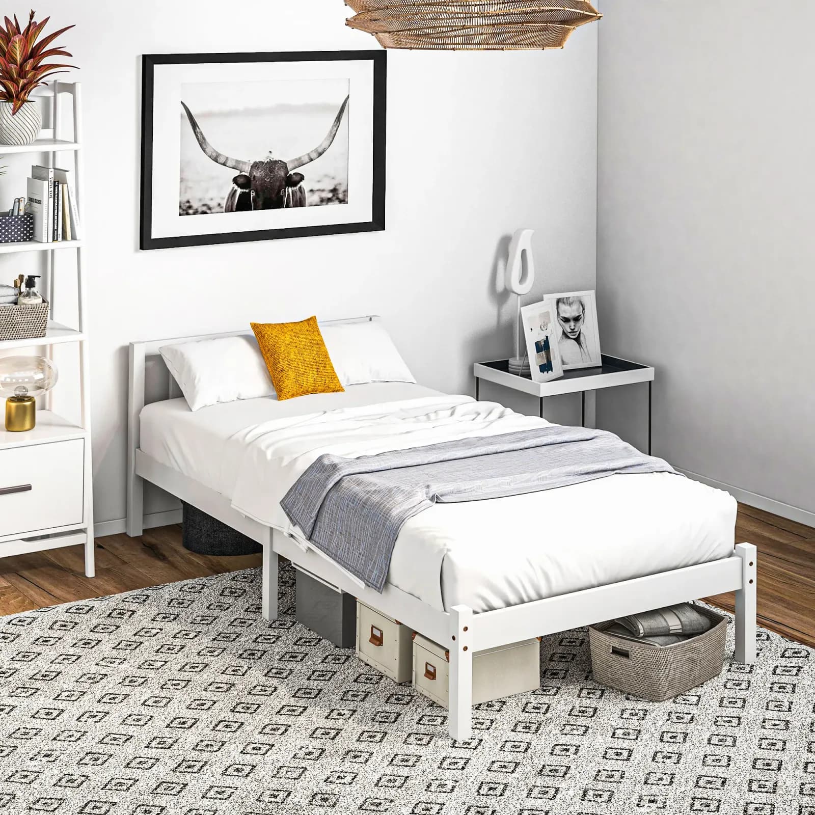 Homcom Sommier en bois avec tête de lit pour matelas 90x190 cm (non inclus) Capacité de charge 120 kg 198x96x70 cm Blanc – photo 2