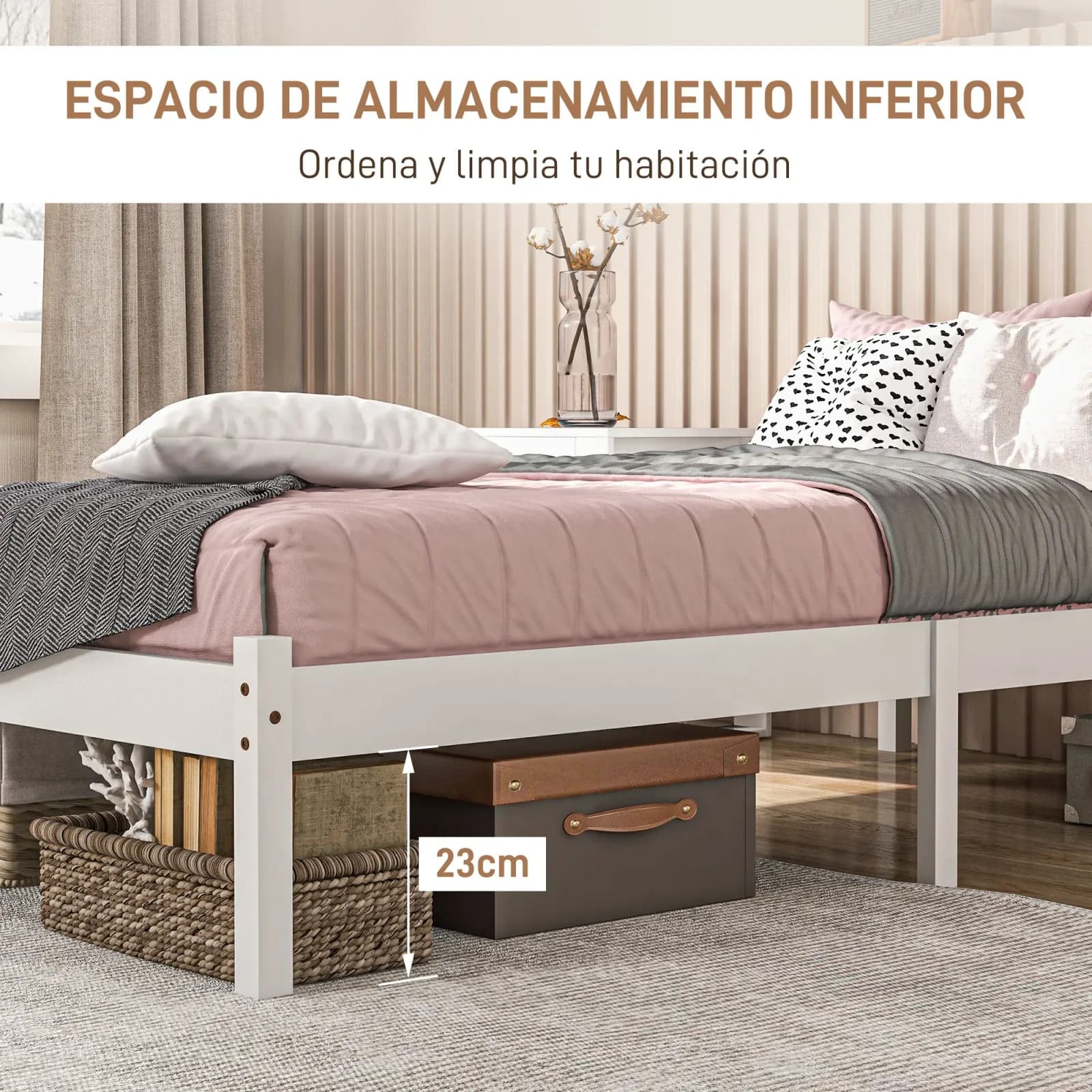 Homcom Sommier en bois avec tête de lit pour matelas 90x190 cm (non inclus) Capacité de charge 120 kg 198x96x70 cm Blanc – photo 4