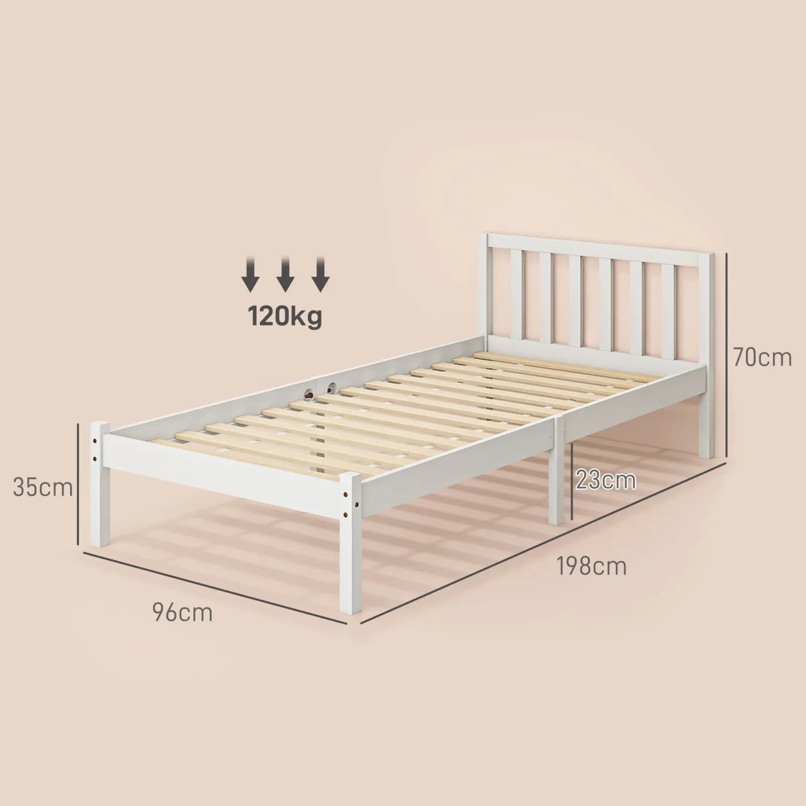 Homcom Sommier en bois avec tête de lit pour matelas 90x190 cm (non inclus) Capacité de charge 120 kg 198x96x70 cm Blanc – photo 3