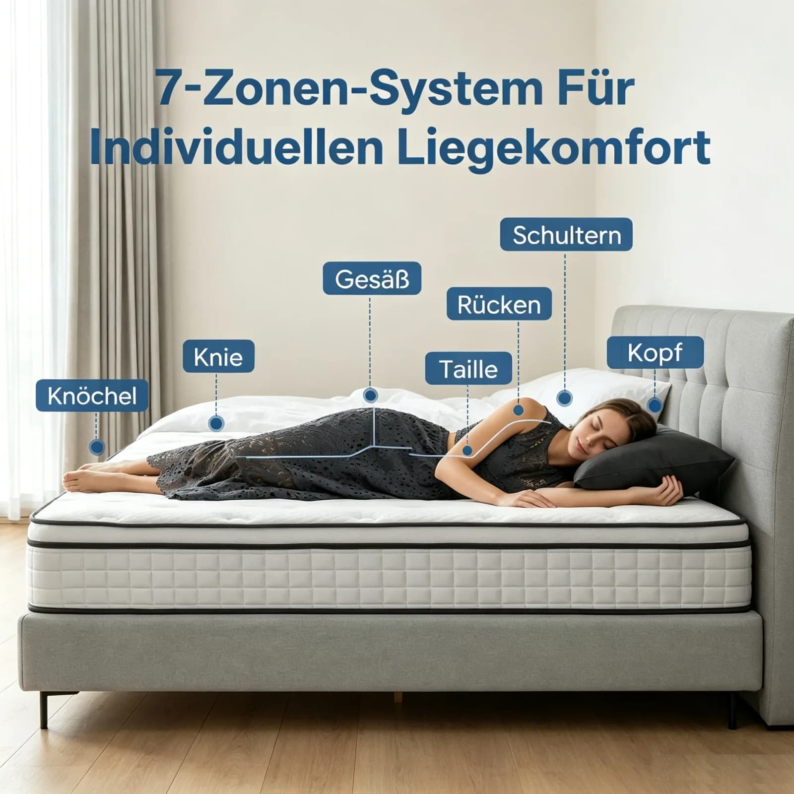 Matelas hybride à ressorts ensachés SKSBTF 140x200cm 160x200cm, épaisseur 25cm, matelas respirant avec bord de soutien et isolation anti-mouvement pour la maison, la chambre à coucher et le mobilier de lit – photo 3