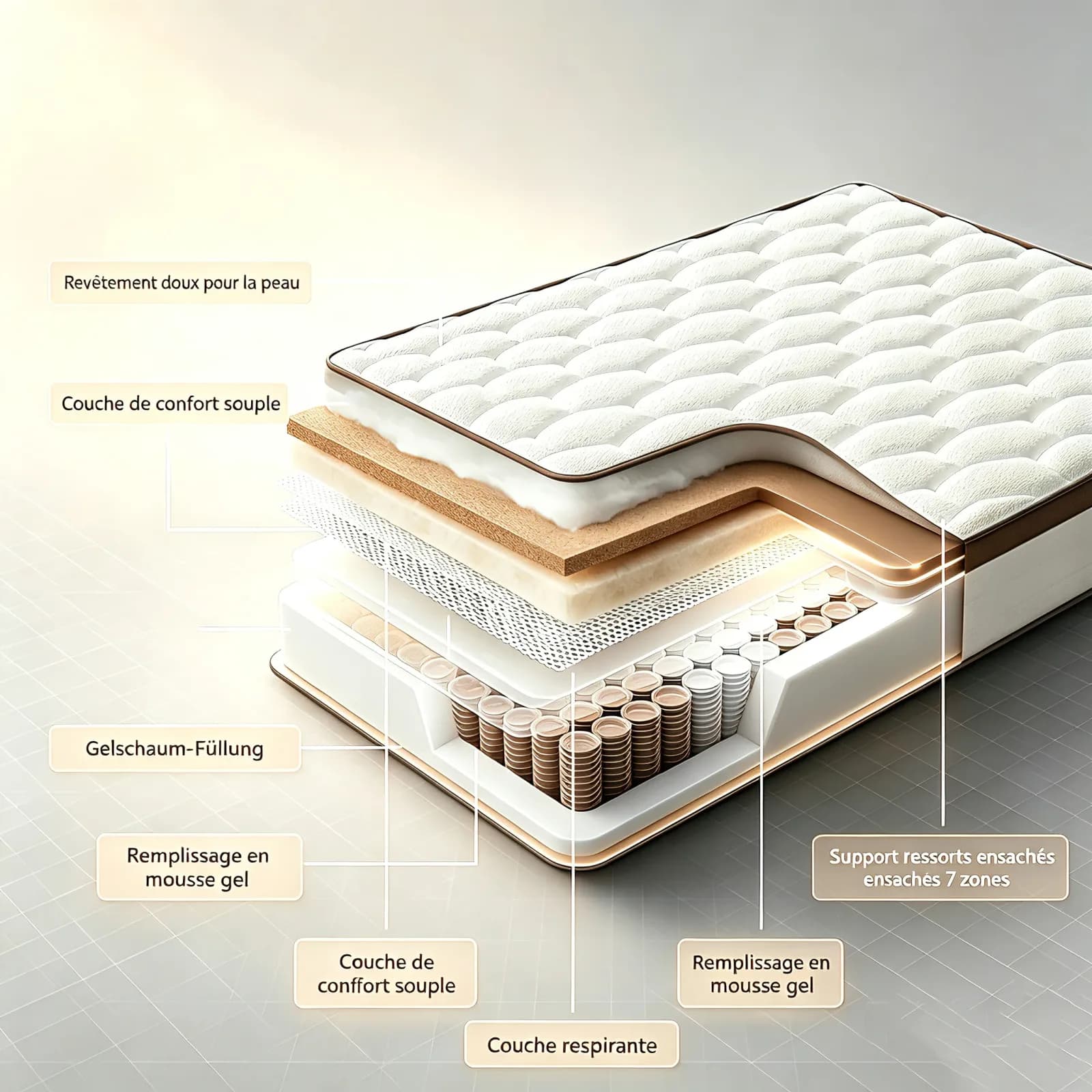Expédition éclair depuis l'UE｜Matelas LUVANZA 25cm 7 Zones｜Elasticité ponctuelle orthopédique – adieu les maux de dos !｜Respirant, lavable, anti-acariens｜100 nuits d'essai｜Économisez maintenant ! – photo 2