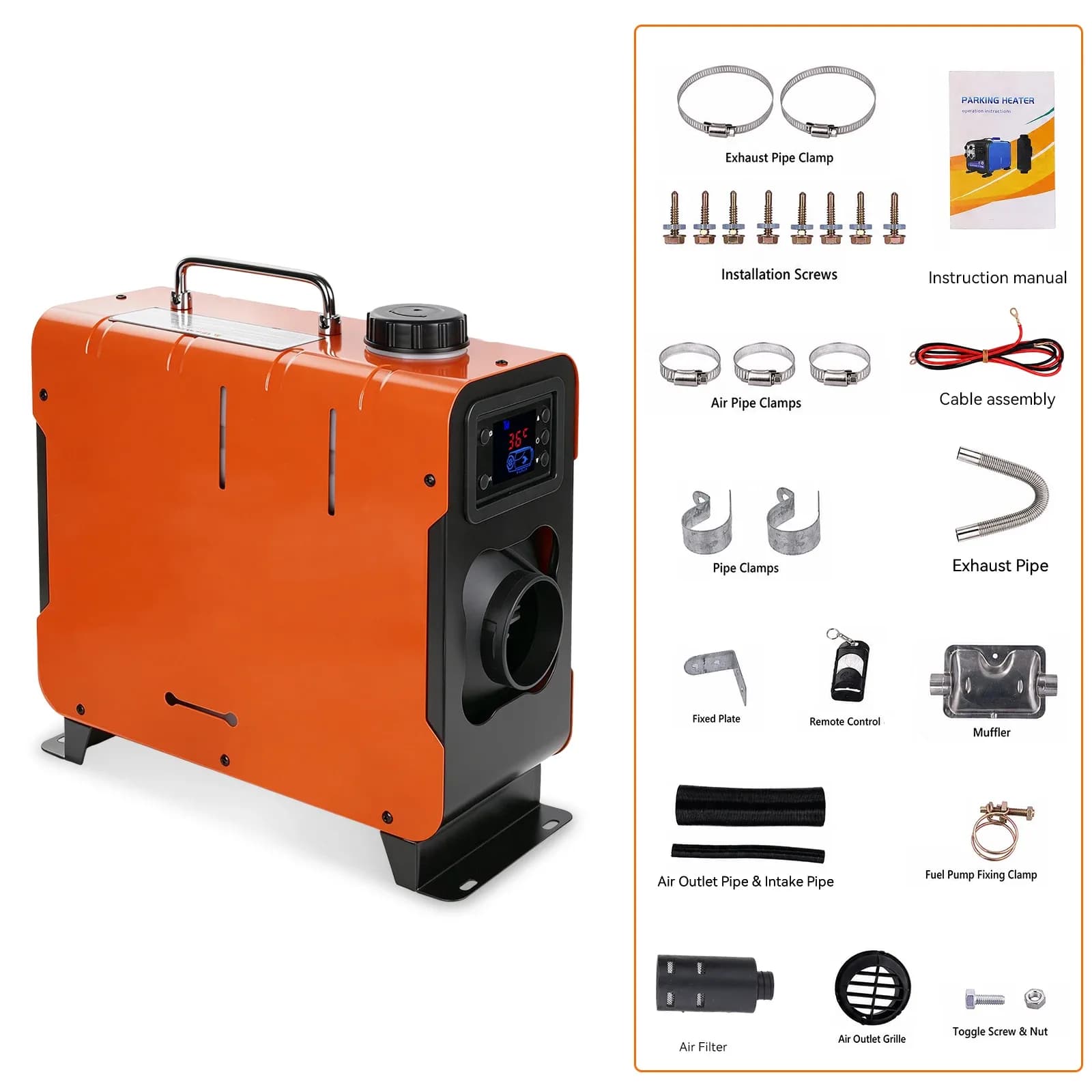 Podofo Chauffage à air diesel 12V 24V 8KW avec écran LCD et télécommande, outil de chauffage auxiliaire pour camion, camping-car, bateau – photo 8