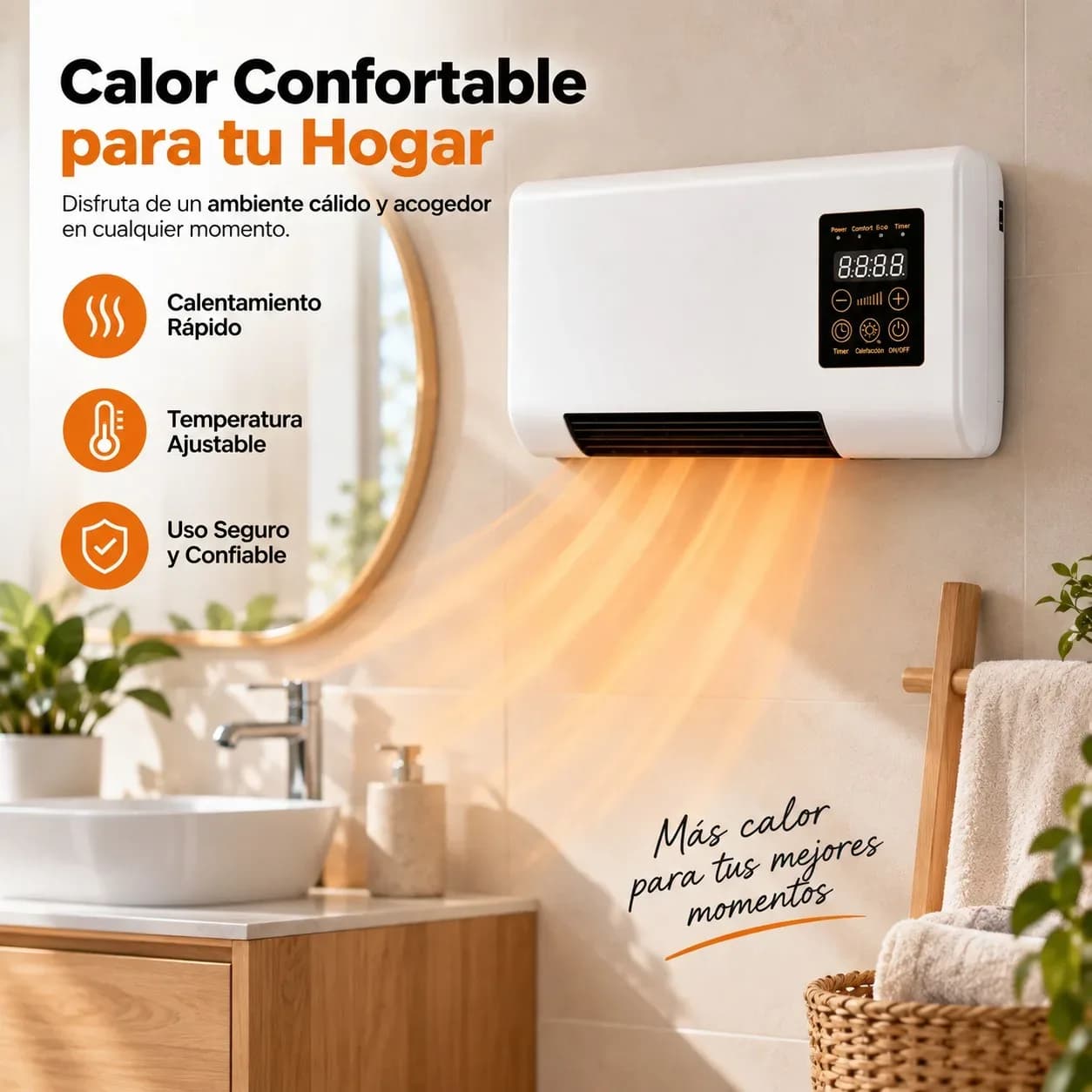 Radiateur électrique mural de 2000 W avec télécommande et minuterie de 8 heures, chauffage rapide avec écran LED et modes de ventilation et de chauffage pour la maison et le bureau, dimensions : 55 x 28 x 11 cm. – photo 5