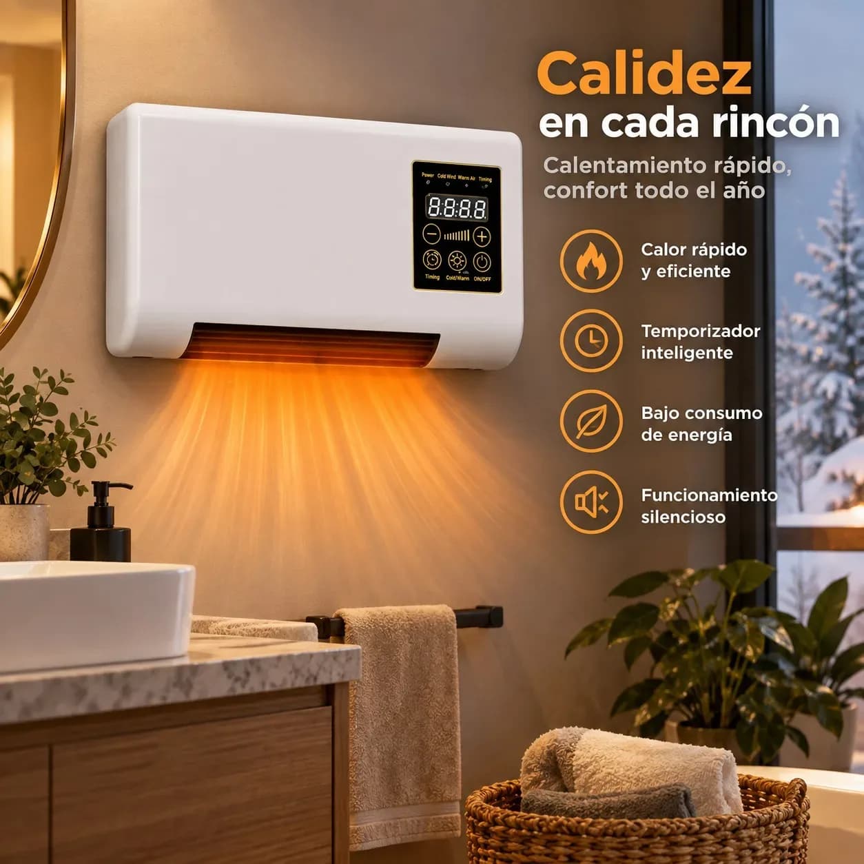 Radiateur électrique mural de 2000 W avec télécommande et minuterie de 8 heures, chauffage rapide avec écran LED et modes de ventilation et de chauffage pour la maison et le bureau, dimensions : 55 x 28 x 11 cm. – photo 3