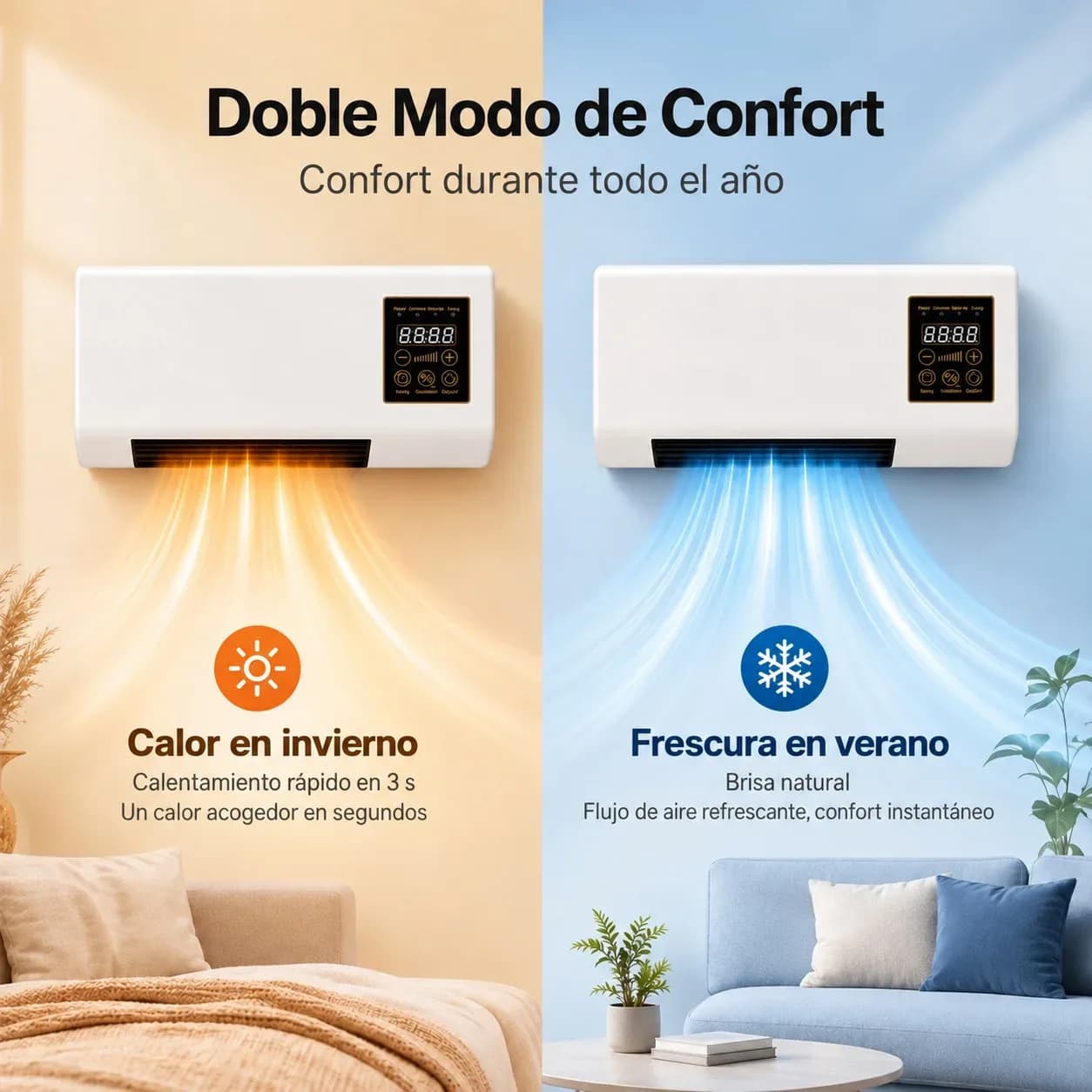 Radiateur électrique mural de 2000 W avec télécommande et minuterie de 8 heures, chauffage rapide avec écran LED et modes de ventilation et de chauffage pour la maison et le bureau, dimensions : 55 x 28 x 11 cm. – photo 8