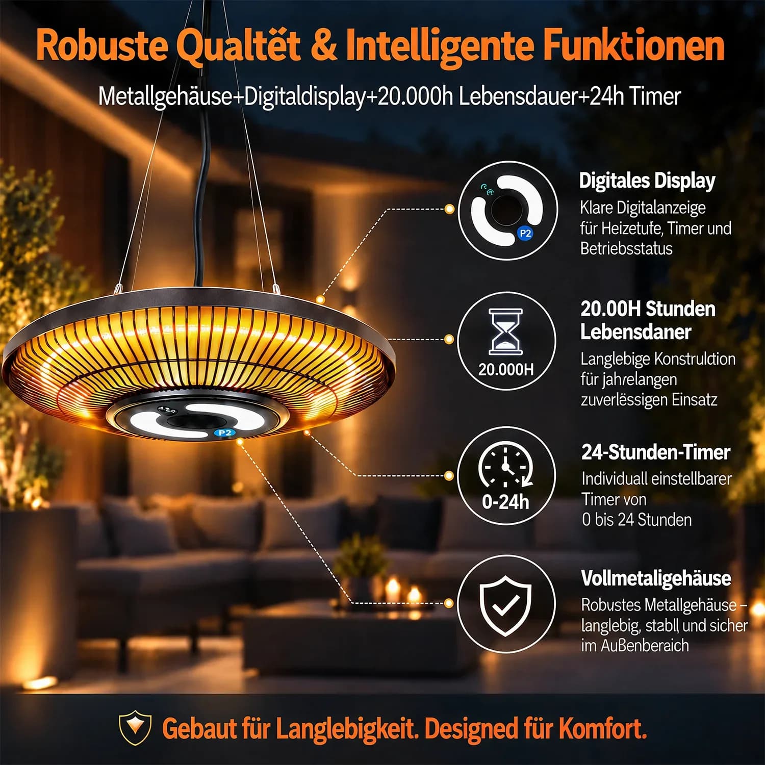 Radiateur électrique d’extérieur IP65 pour patio, radiateur infrarouge mural avec télécommande et commande tactile, chauffage instantané, durée de vie de 20 000 heures, radiateur étanche pour jardin, terrasse, utilisation intérieure et extérieure. – photo 5