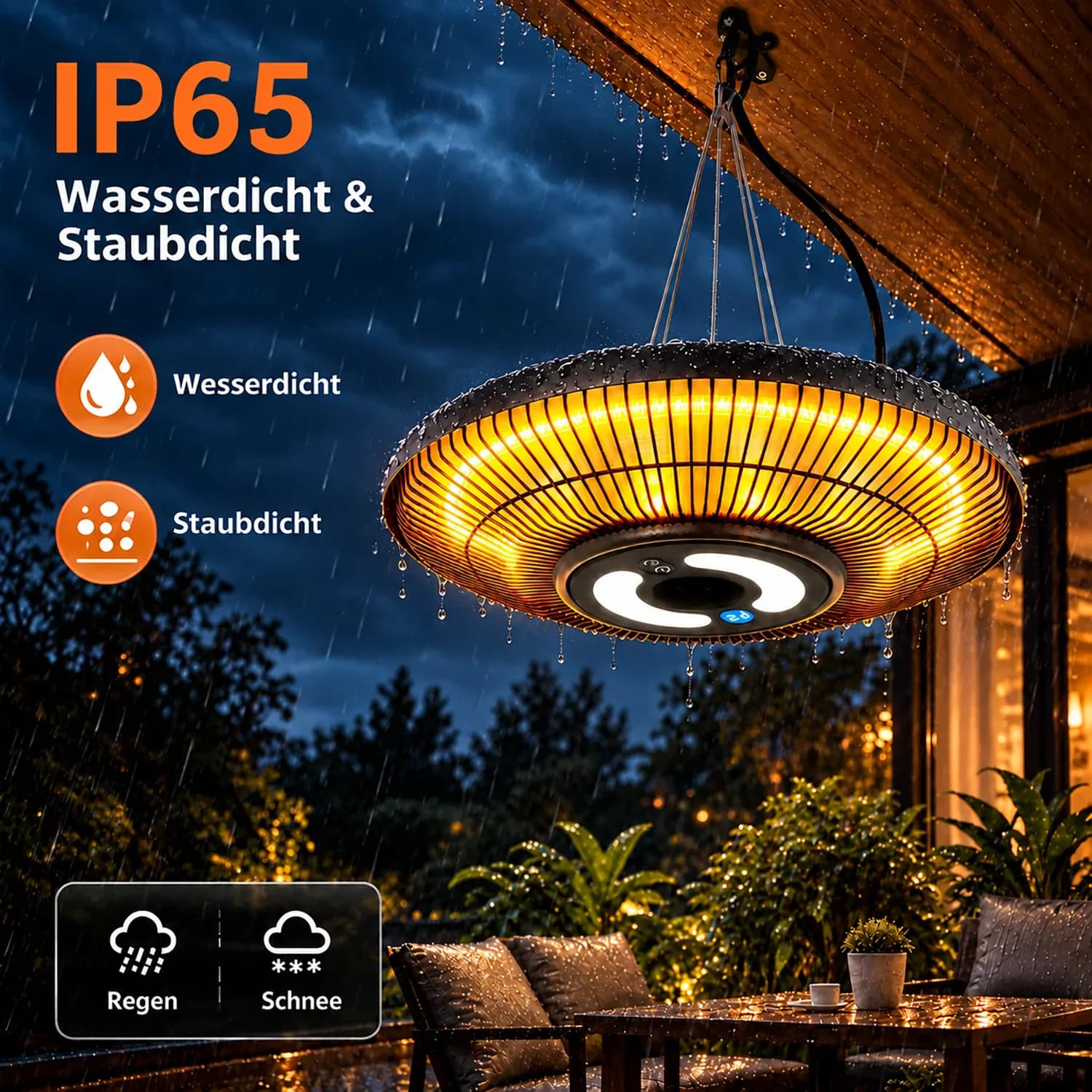 Radiateur électrique d’extérieur IP65 pour patio, radiateur infrarouge mural avec télécommande et commande tactile, chauffage instantané, durée de vie de 20 000 heures, radiateur étanche pour jardin, terrasse, utilisation intérieure et extérieure. – photo 3