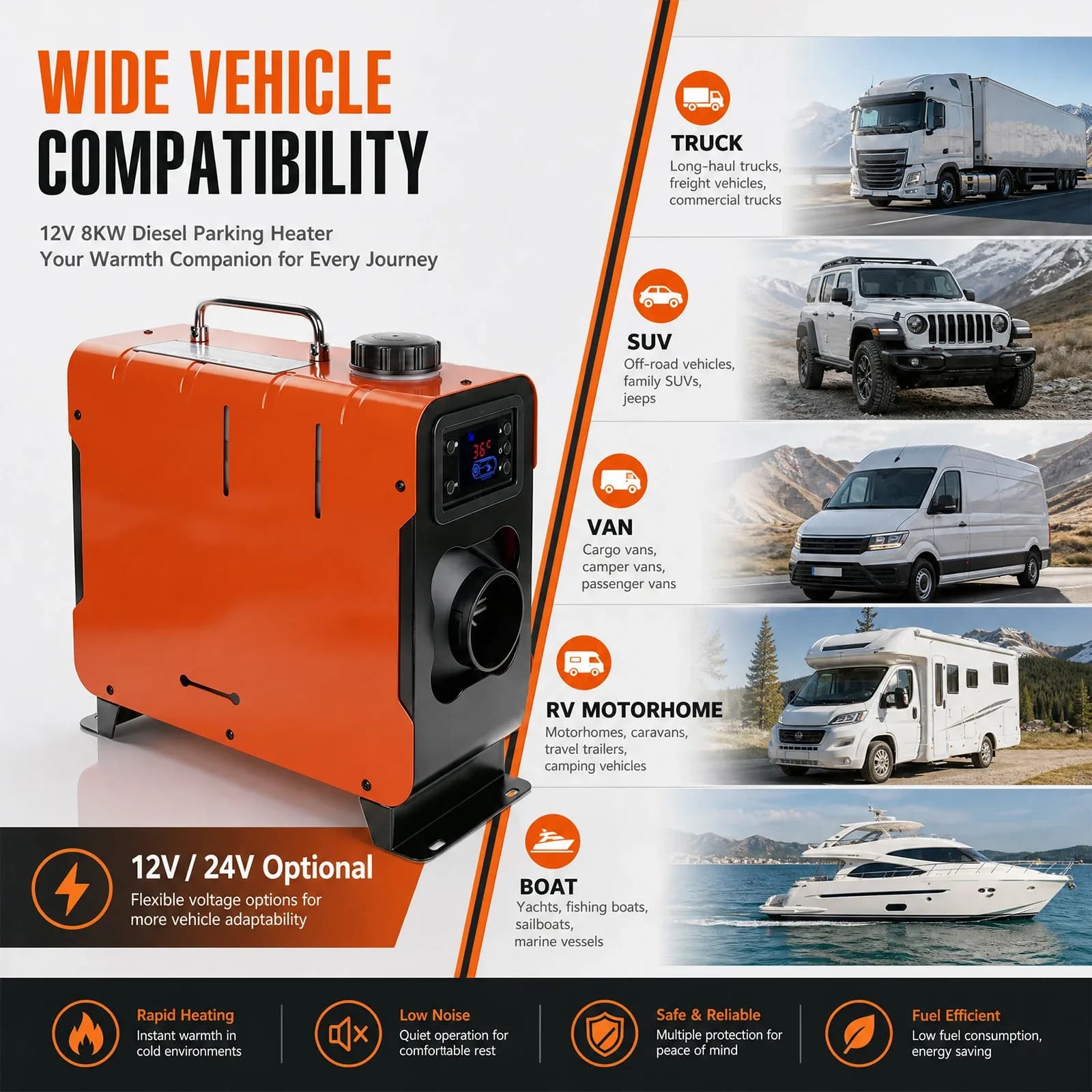 Chauffage d'appoint diesel Podofo 8000W, 12V 24V, universel pour voiture, avec écran LCD, télécommande, outil de chauffage auxiliaire pour camion, camping-car, bateau, en métal et ABS résistant à la chaleur – photo 8