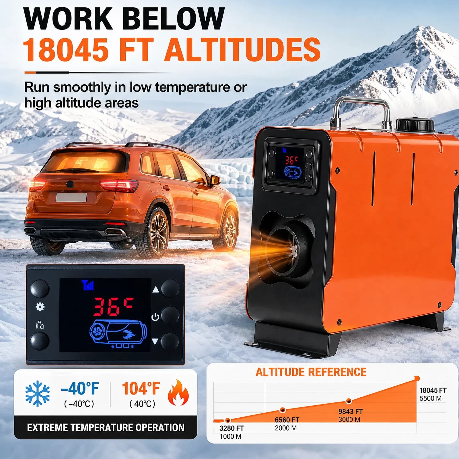 Chauffage d'appoint diesel Podofo 8000W, 12V 24V, universel pour voiture, avec écran LCD, télécommande, outil de chauffage auxiliaire pour camion, camping-car, bateau, en métal et ABS résistant à la chaleur – photo 4