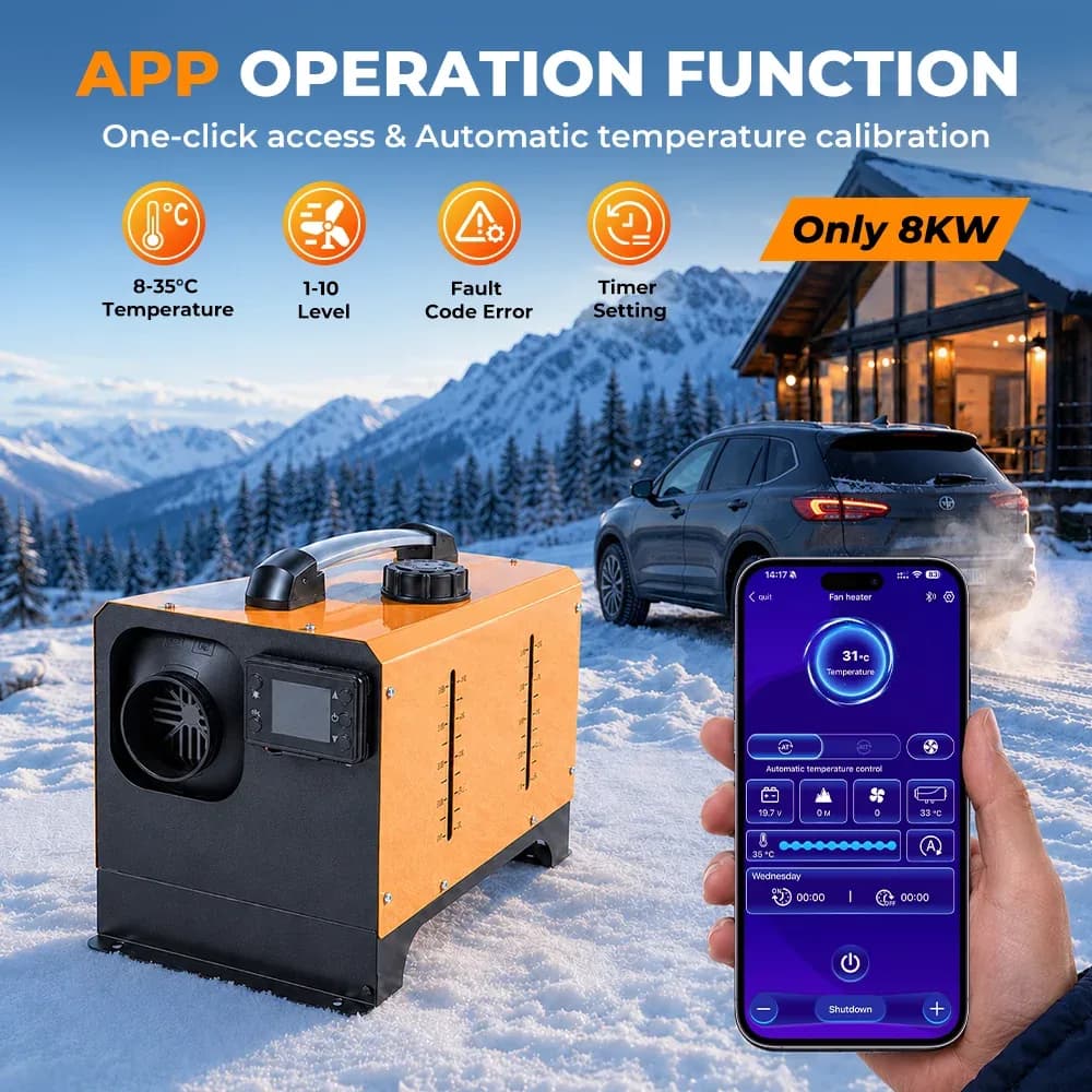 Chauffage au diesel tout-en-un GEARELEC 8KW 12V/24V avec écran LCD, télécommande et contrôle par application, portable, pour voiture, camion, camping-car, fourgonnette, garage, chauffage hivernal – photo 2