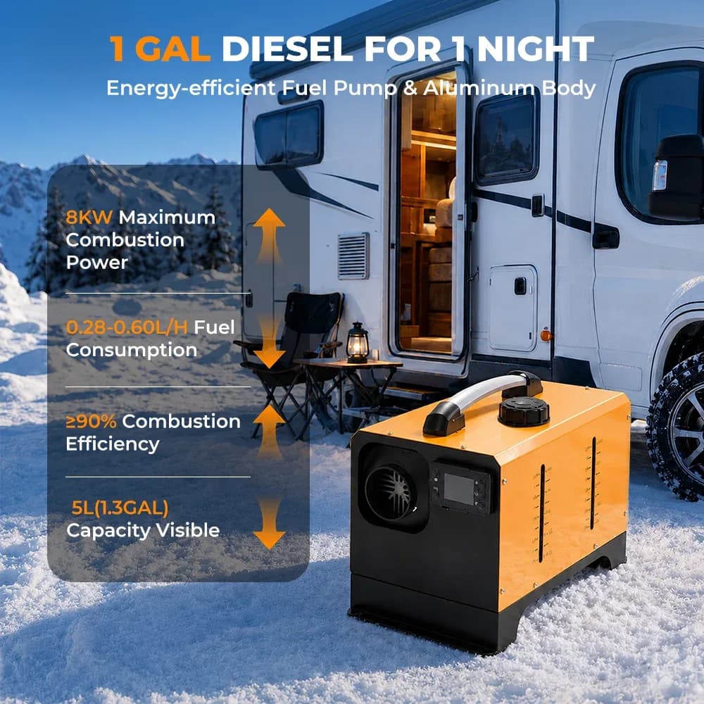 Chauffage au diesel tout-en-un GEARELEC 8KW 12V/24V avec écran LCD, télécommande et contrôle par application, portable, pour voiture, camion, camping-car, fourgonnette, garage, chauffage hivernal – photo 5