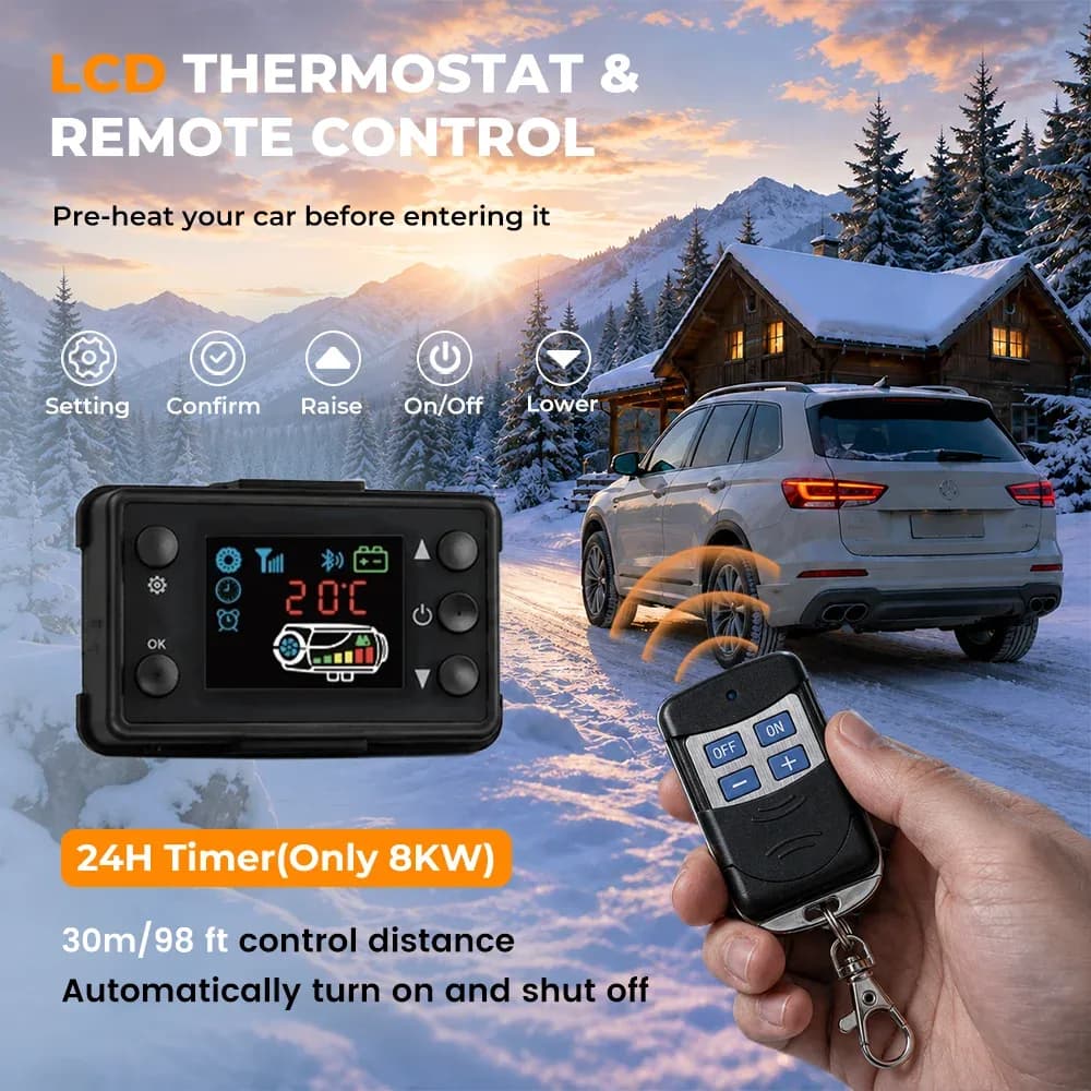 Chauffage au diesel tout-en-un GEARELEC 8KW 12V/24V avec écran LCD, télécommande et contrôle par application, portable, pour voiture, camion, camping-car, fourgonnette, garage, chauffage hivernal – photo 3