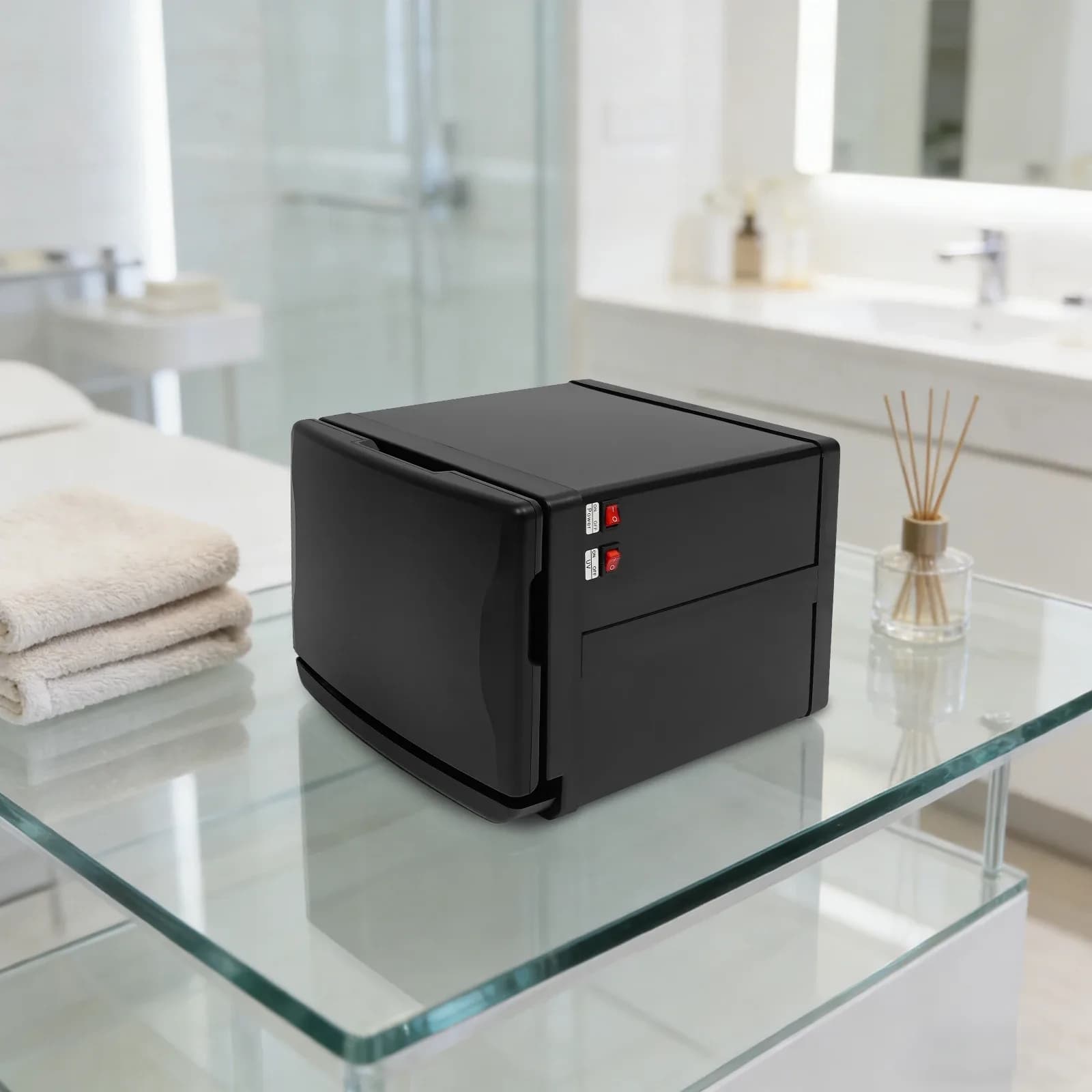 Armoire chauffe-serviettes 130W, machine de désinfection à haute température de 8L pour table, chauffe-serviettes pour salon de beauté et spa avec poignée encastrée pour la maison, les salons de beauté et les spas – photo 2