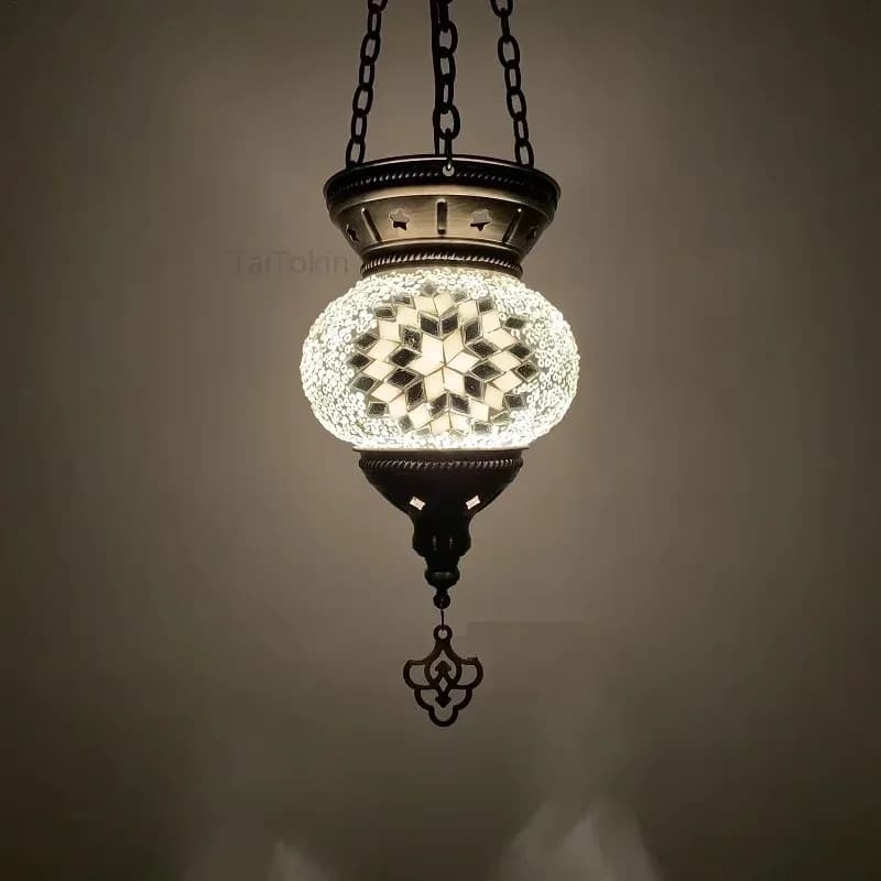 Lampe Suspendue en Mosaïque de Style Turc, Luminaire Romantique en Verre, Art Déco Vintage